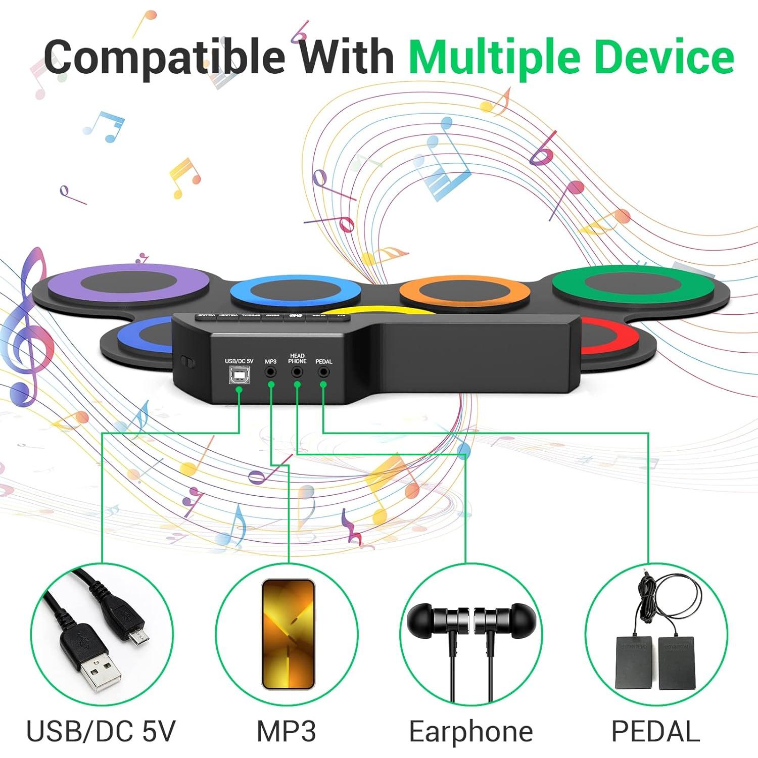 Juego de Batería Electrónica Rocksocki 7 Pads para Niños