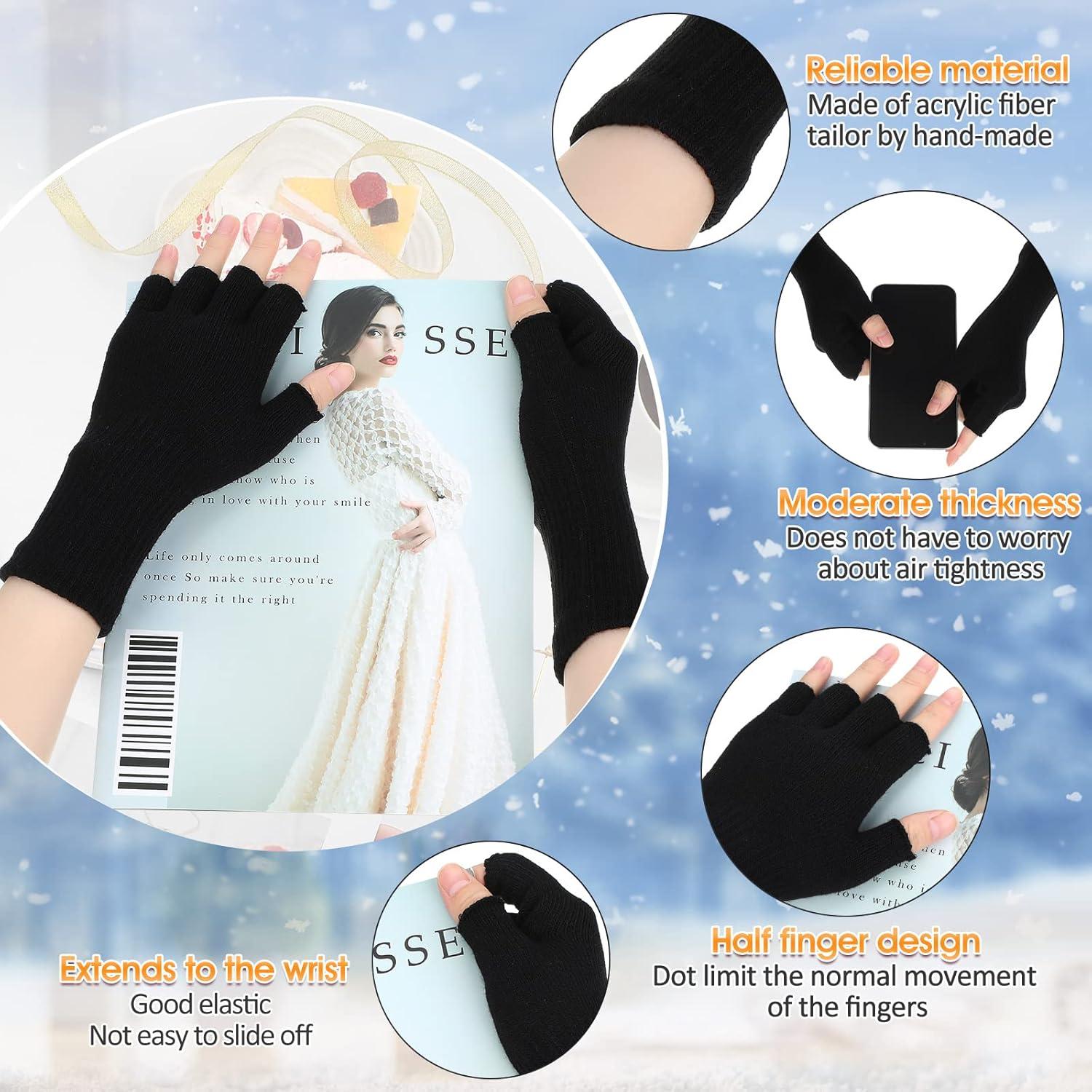 6 Pares Guantes Cortos Unisex Elásticos de Acrílico Negros