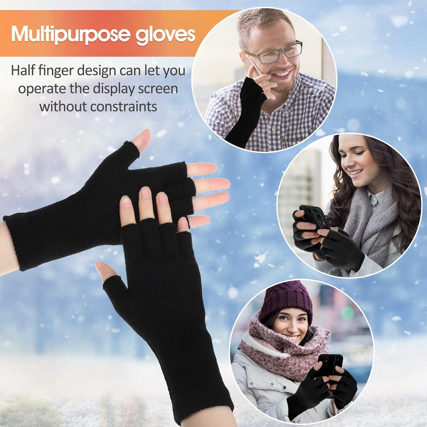 6 Pares Guantes Cortos Unisex Elásticos de Acrílico Negros