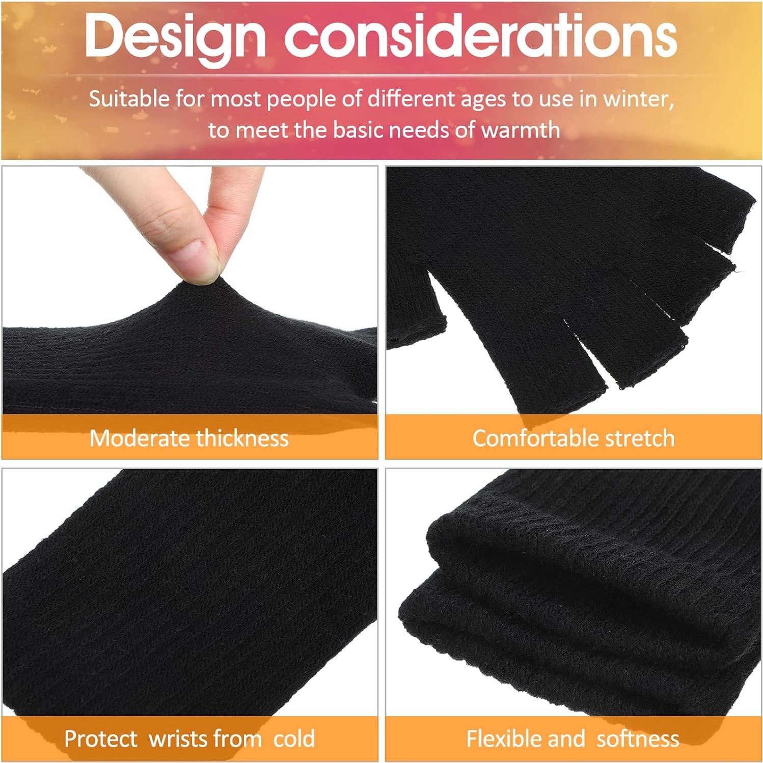 6 Pares Guantes Cortos Unisex Elásticos de Acrílico Negros