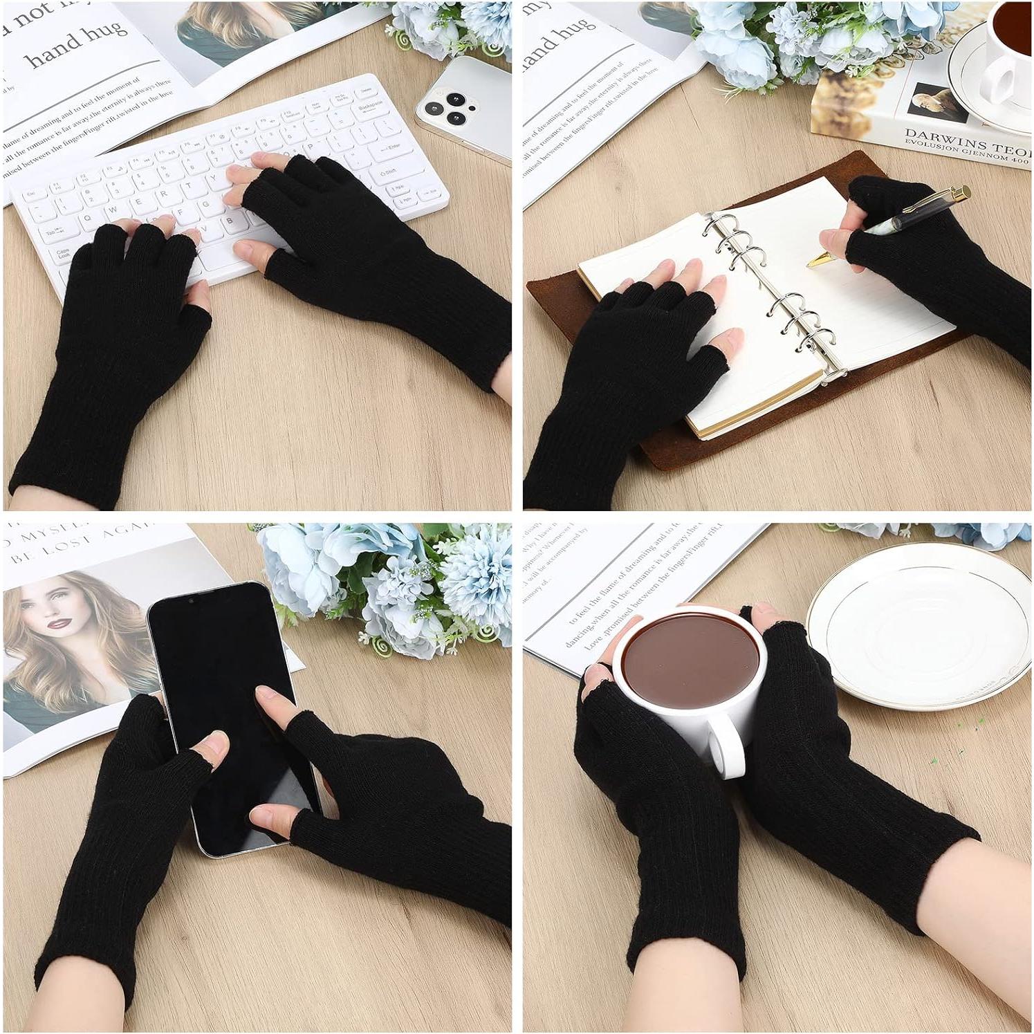 6 Pares Guantes Cortos Unisex Elásticos de Acrílico Negros