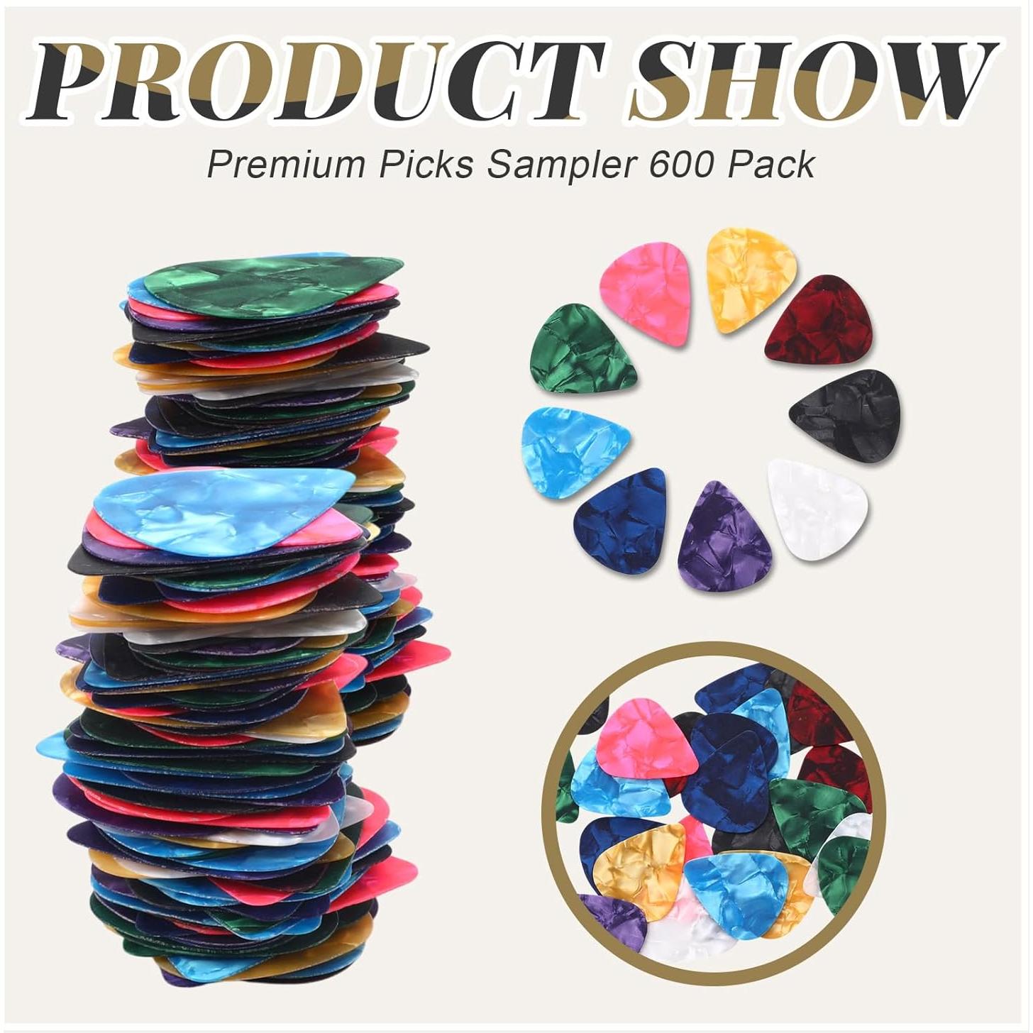 Púas de Guitarra Yeshone 600 Pcs Celuloide 0.46 mm Multicolor