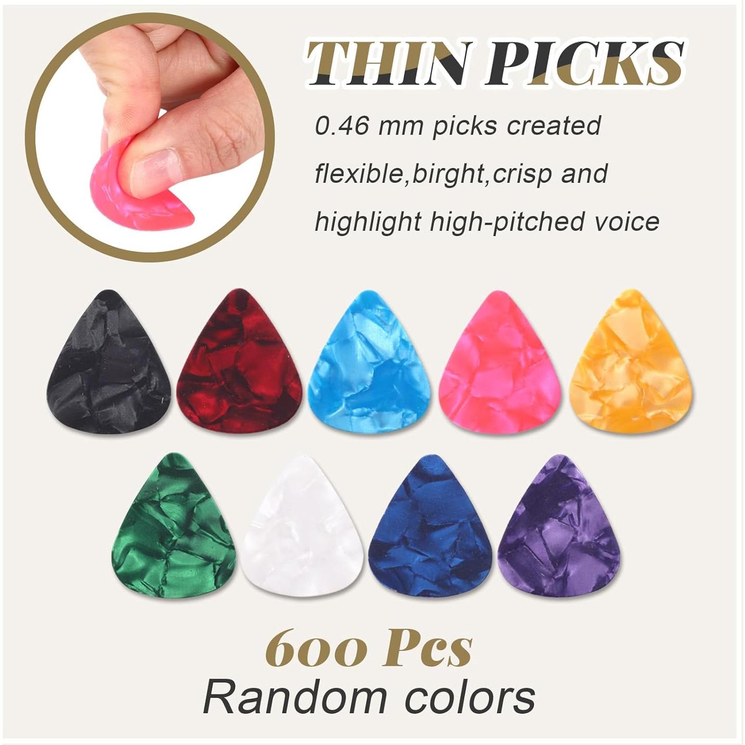 Púas de Guitarra Yeshone 600 Pcs Celuloide 0.46 mm Multicolor