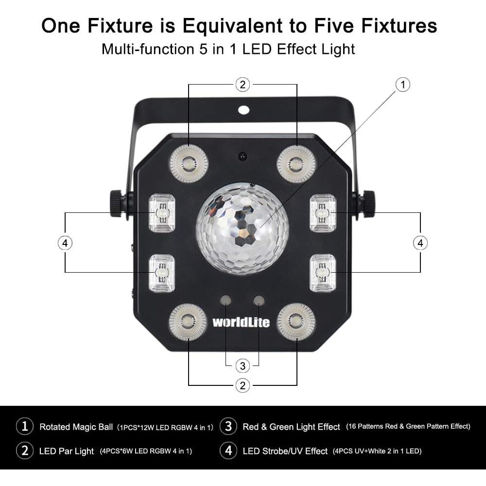 Luces de escenario WorldLite VES691 LED 5 en 1 con control remoto
