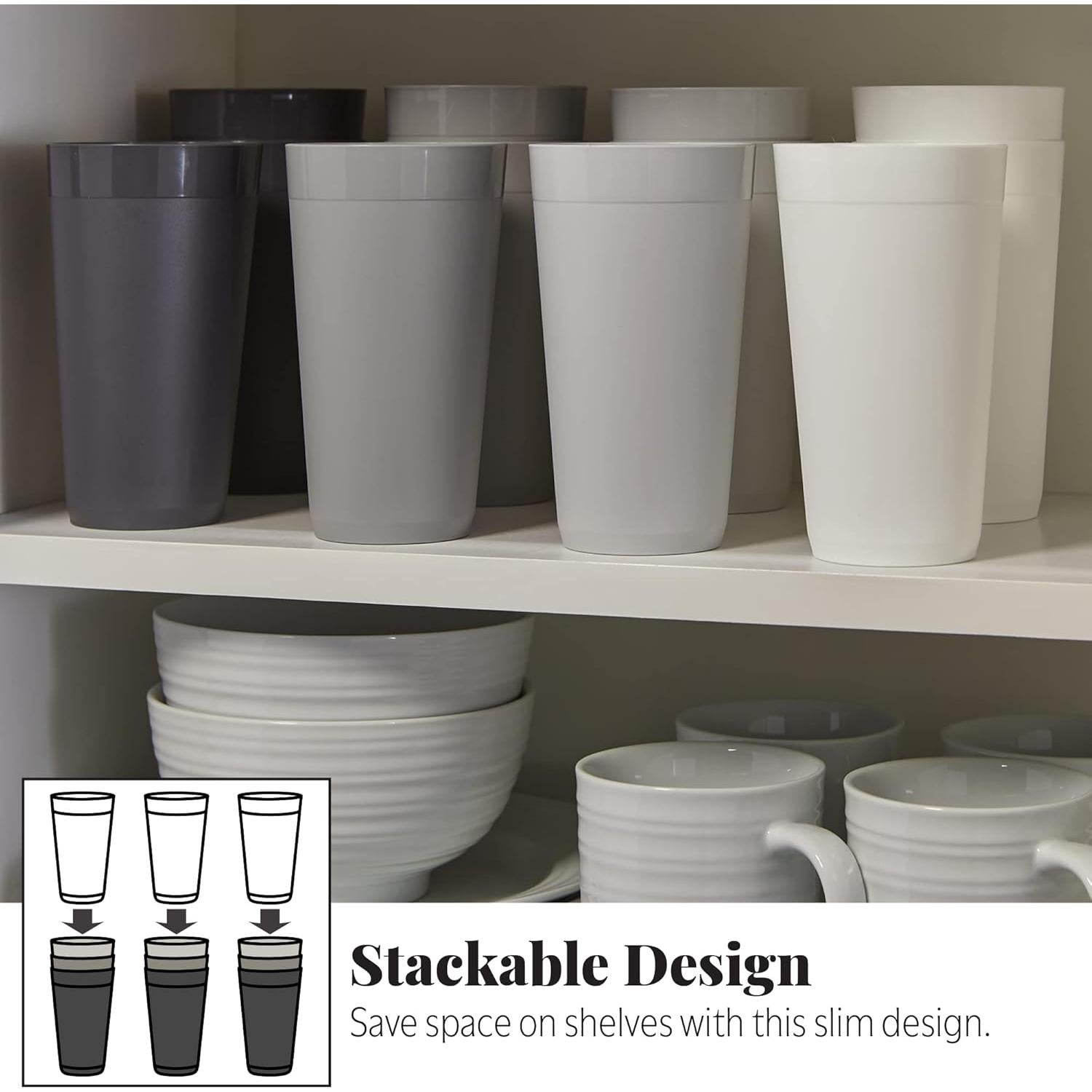 Vasos de Plástico US Acrylic 20 oz Set 12 Reutilizables Gris