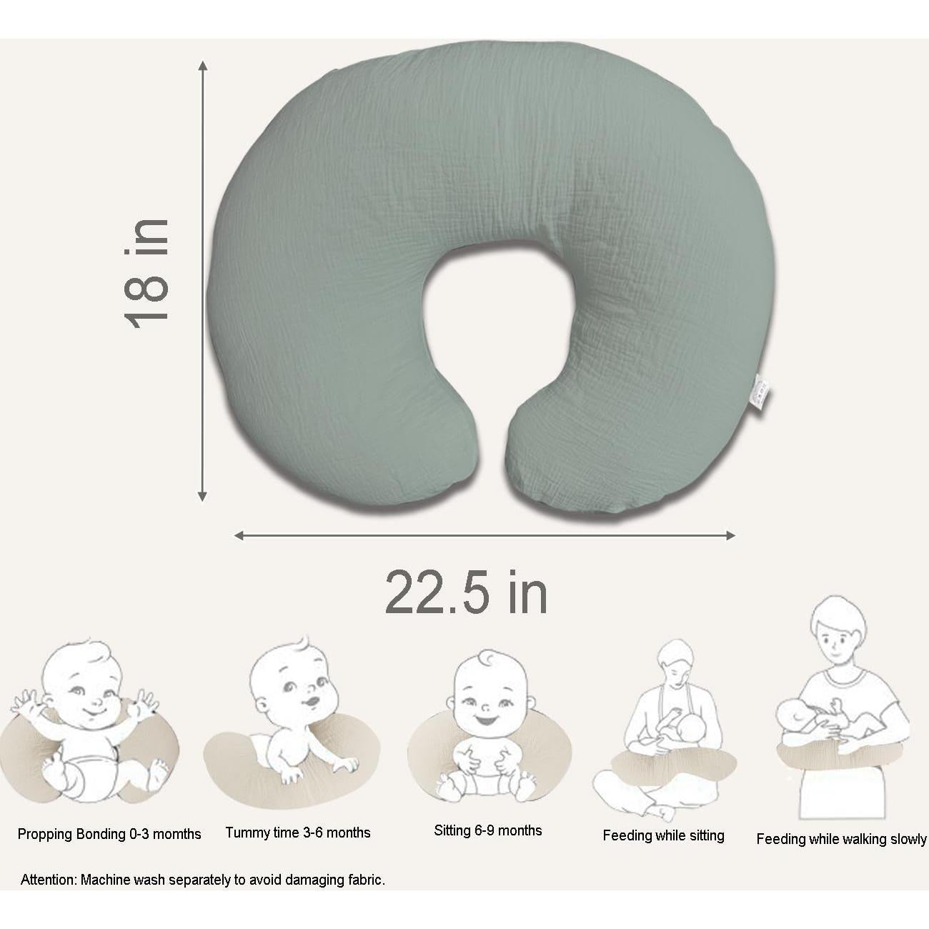 Funda de Almohada de Lactancia Lethooly Algodón Muselina 57x46cm