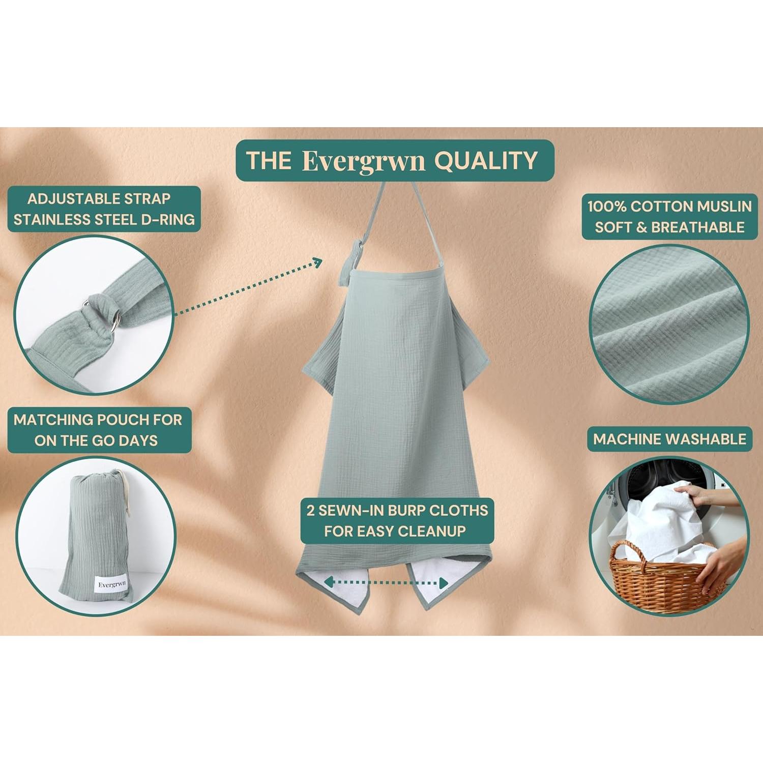 Cubierta de Lactancia Multiuso Evergrwn Verde Salvia 100% Algodón