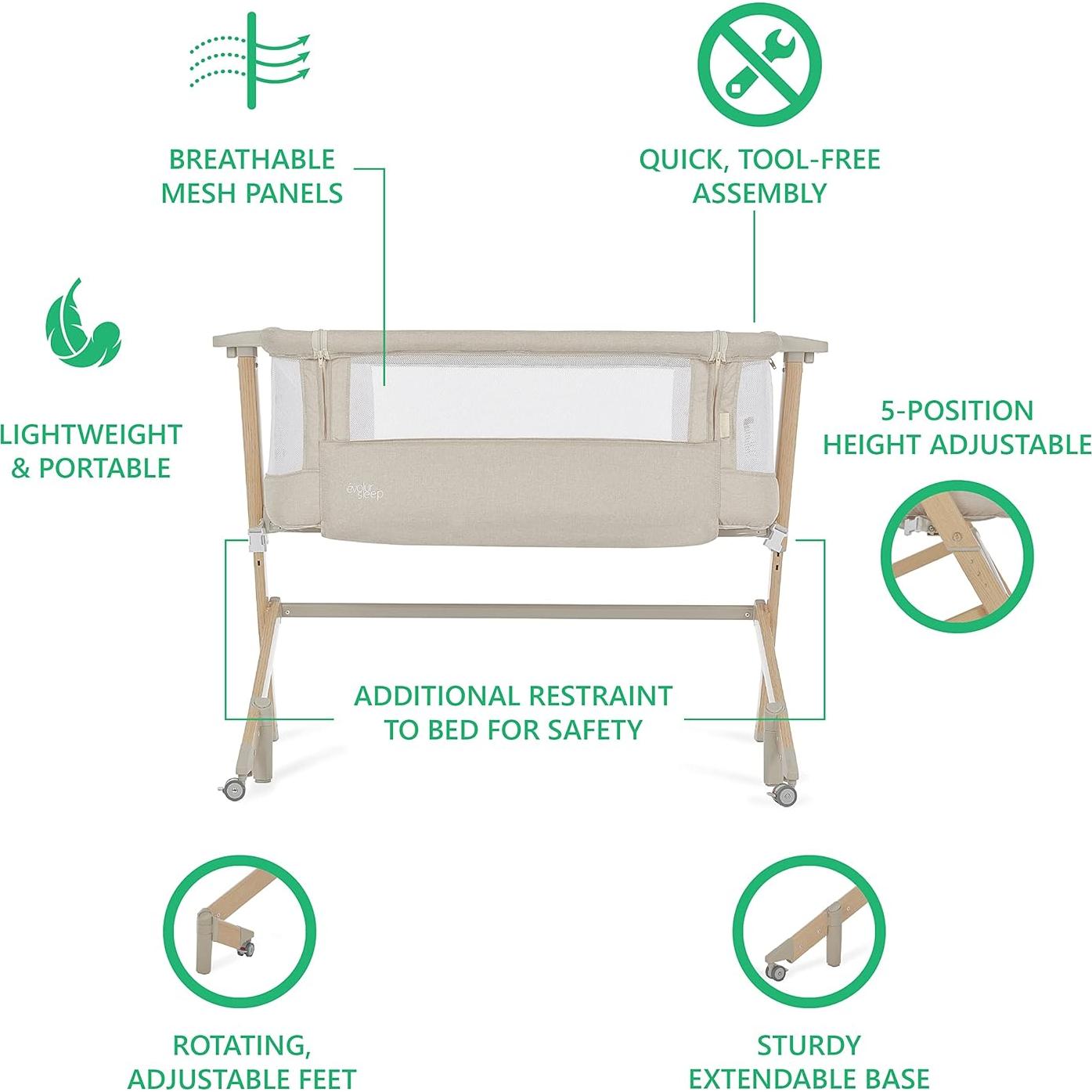 Cuna Evolur Stellar Lateral Beige Ajustable 11.34 kg