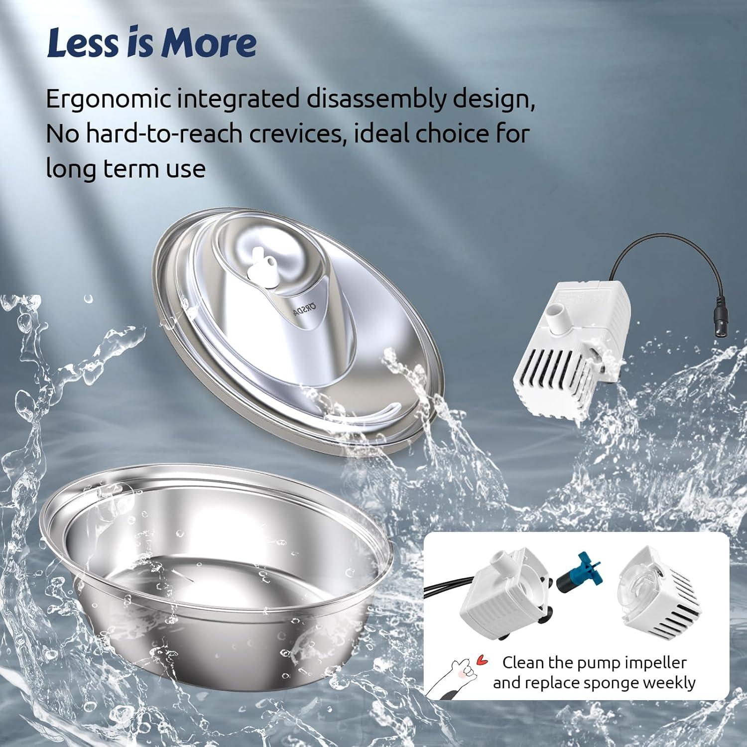 Fuente de Agua para Gatos ORSDA 2L Acero Inoxidable Automática