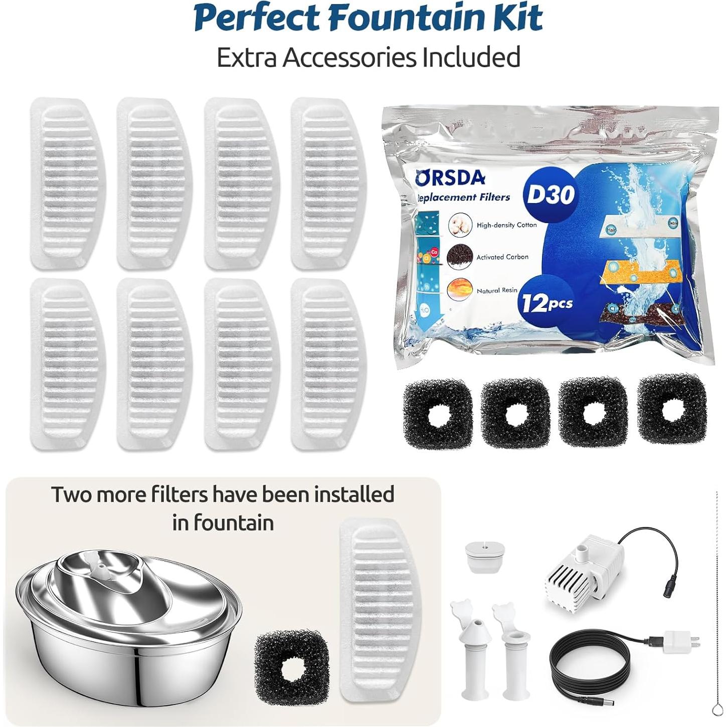 Fuente de Agua para Gatos ORSDA 2L Acero Inoxidable Automática