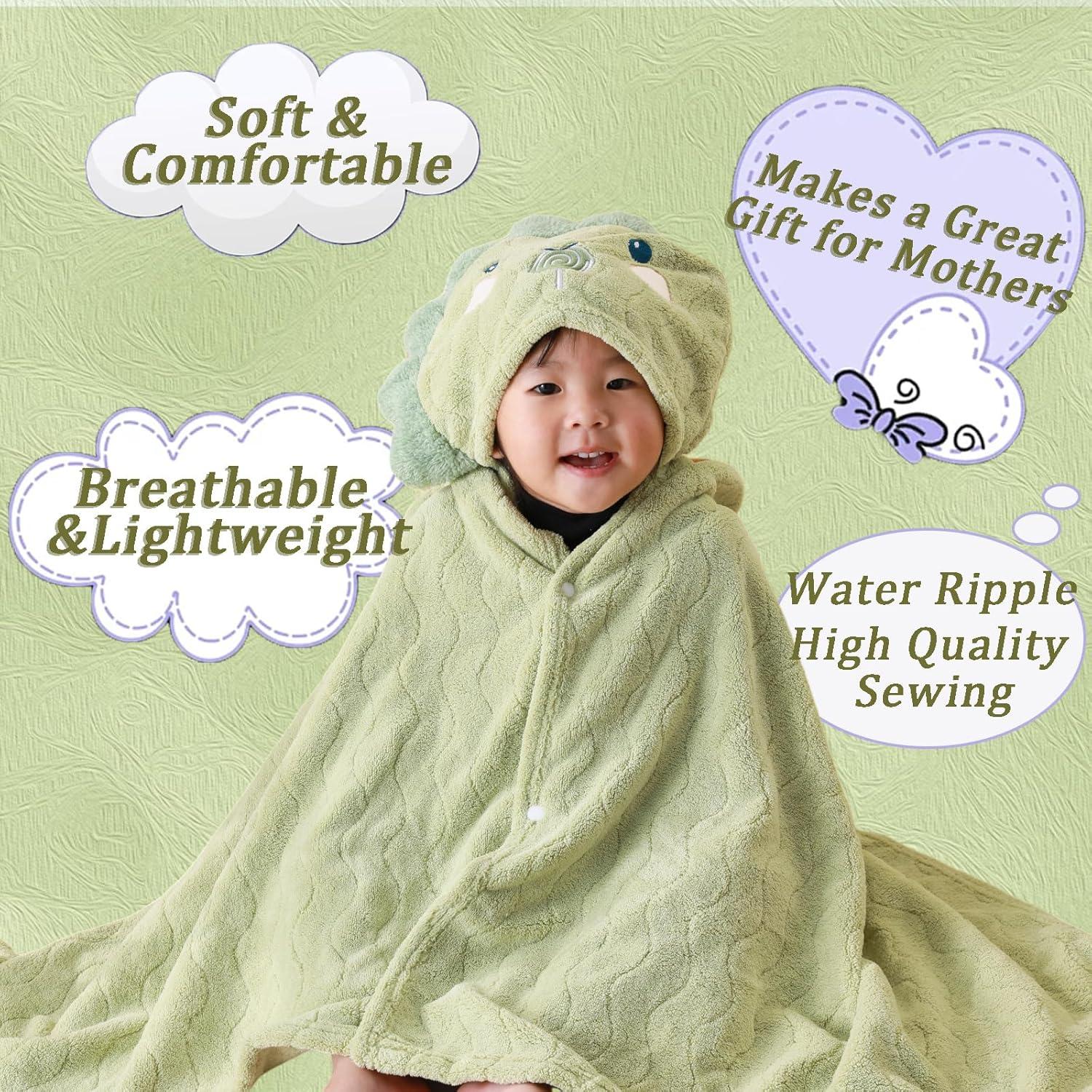 Toalla de Baño con Capucha KLHYIT 70x140 cm 2-Pack Dinosaurio + Elefante