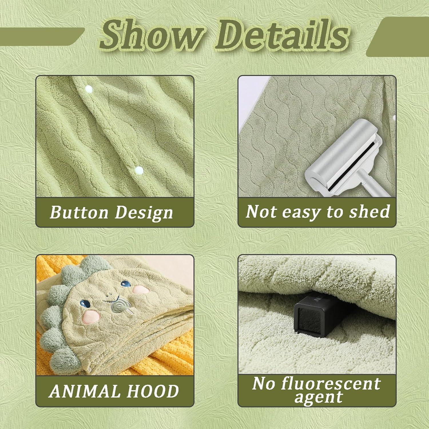 Toalla de Baño con Capucha KLHYIT 70x140 cm 2-Pack Dinosaurio + Elefante