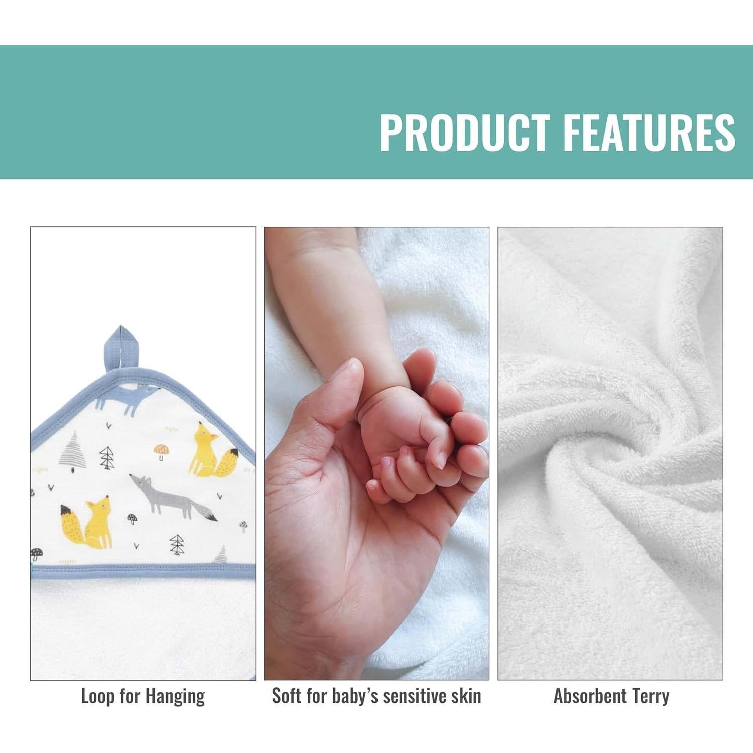 Juego de Toalla de Baño con Capucha Featherhead 5 Piezas 100% Algodón