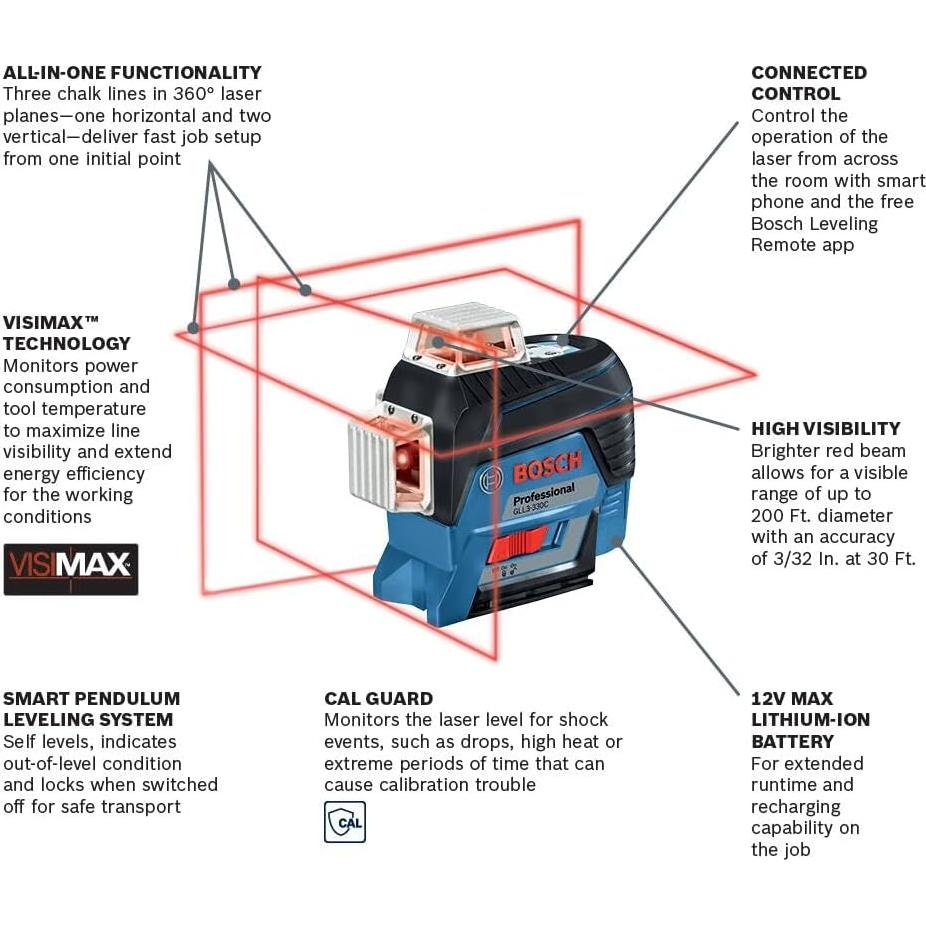 Nivelador Láser Bosch GLL3-330C 12V 360° 3 Planos