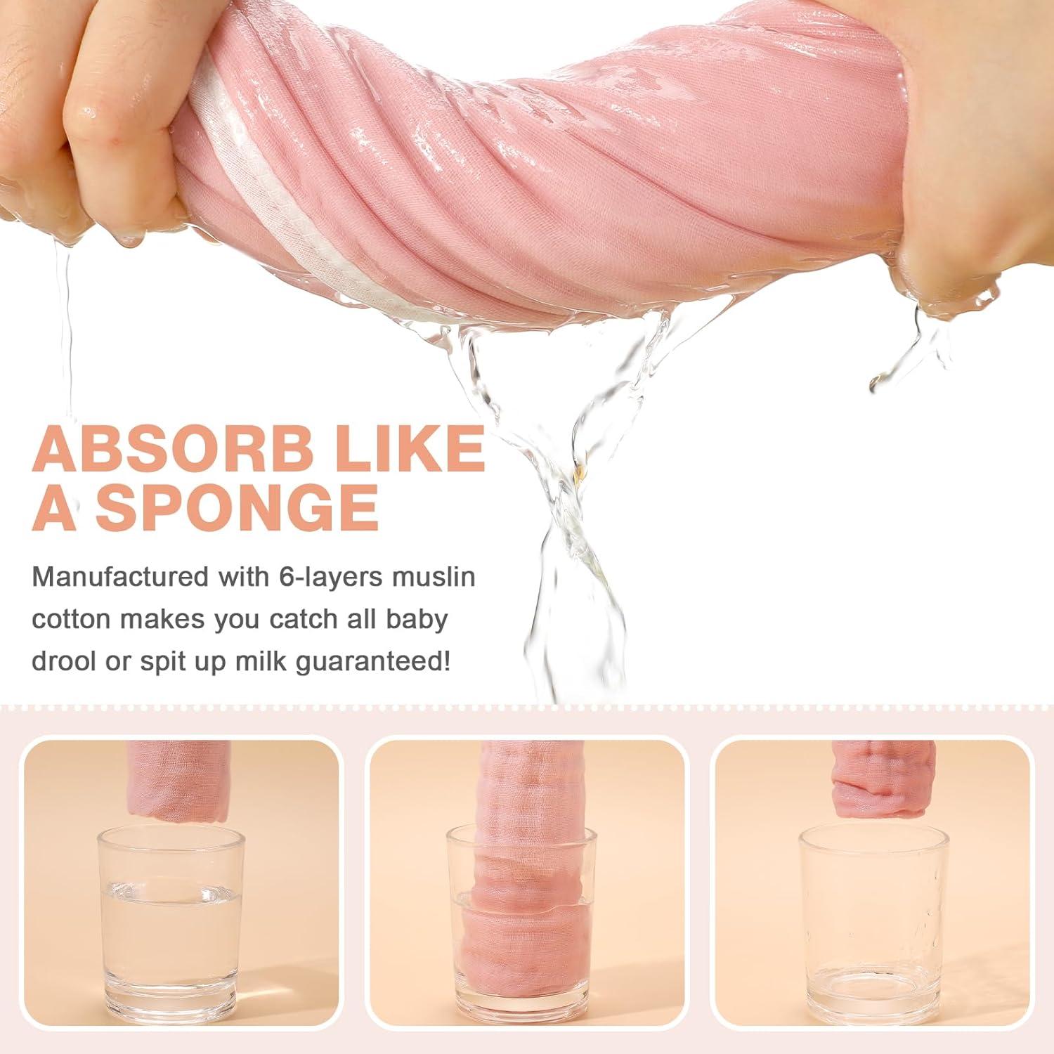 MUKIN Pañales de Muselina para Bebés 6 Piezas 50.8x25.4 cm Rosa