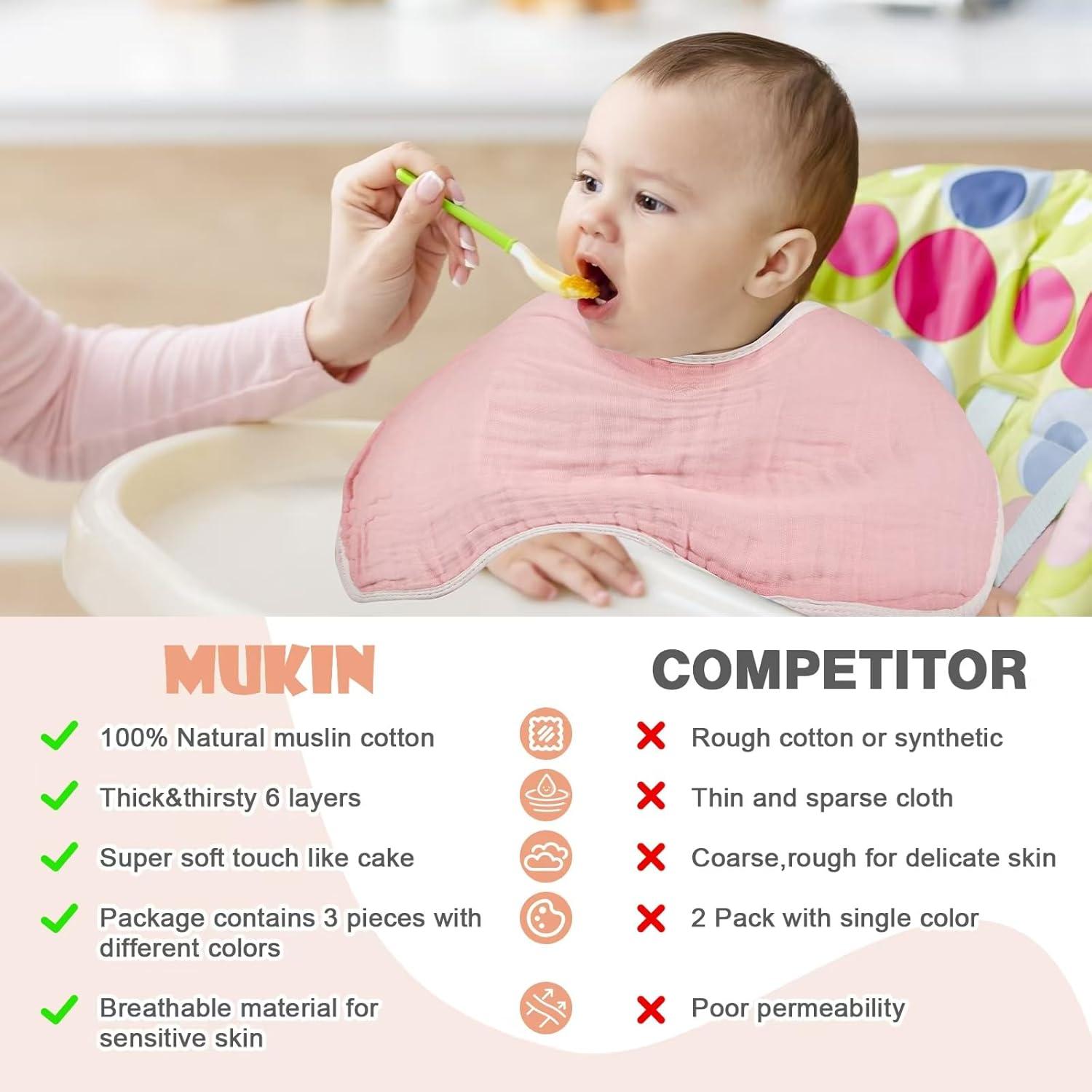 MUKIN Pañales de Muselina para Bebés 6 Piezas 50.8x25.4 cm Rosa