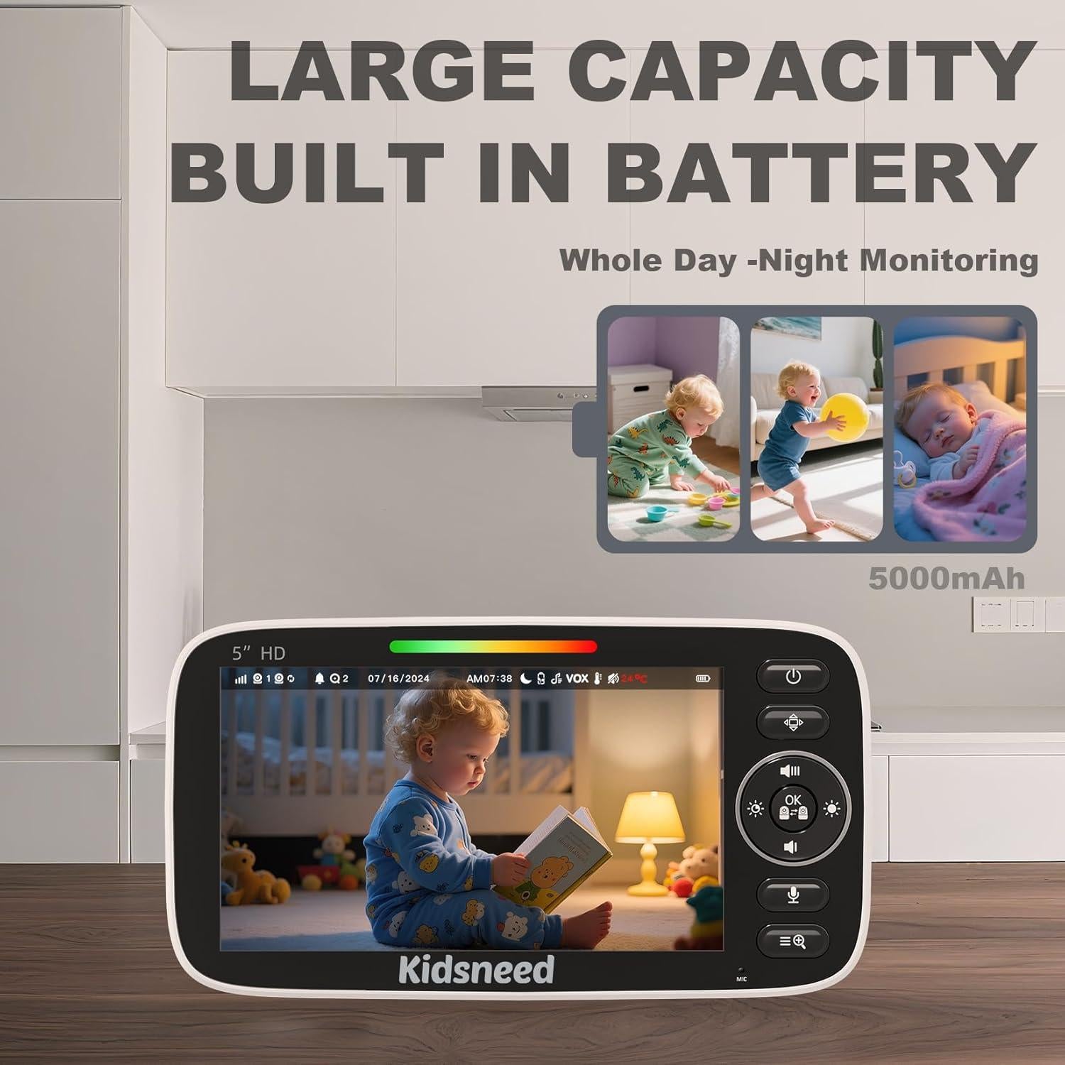 Monitor de Bebé Kidsneed SM530 con Cámara 720P y Audio