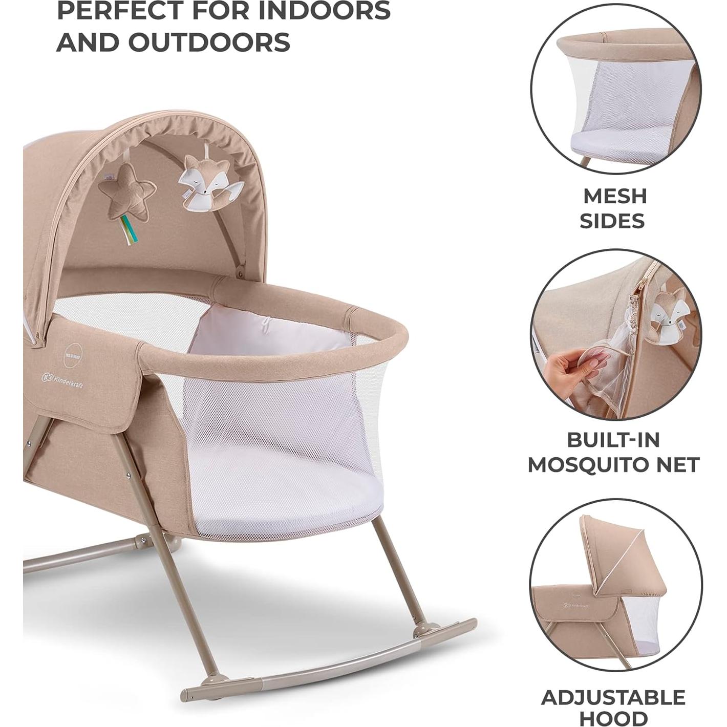 Cuna de viaje Kinderkraft LOVI plegable con mosquitera beige