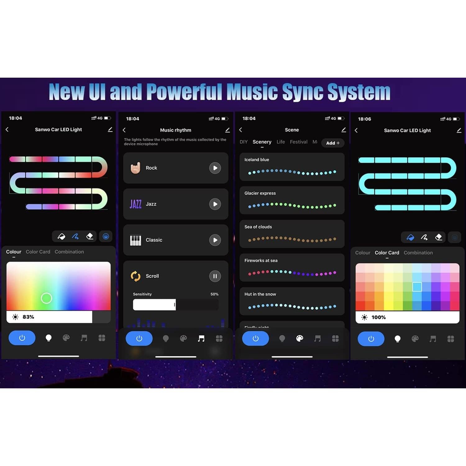 Luces LED interiores Sanwo para coche - 68 LEDs RGBIC, control APP