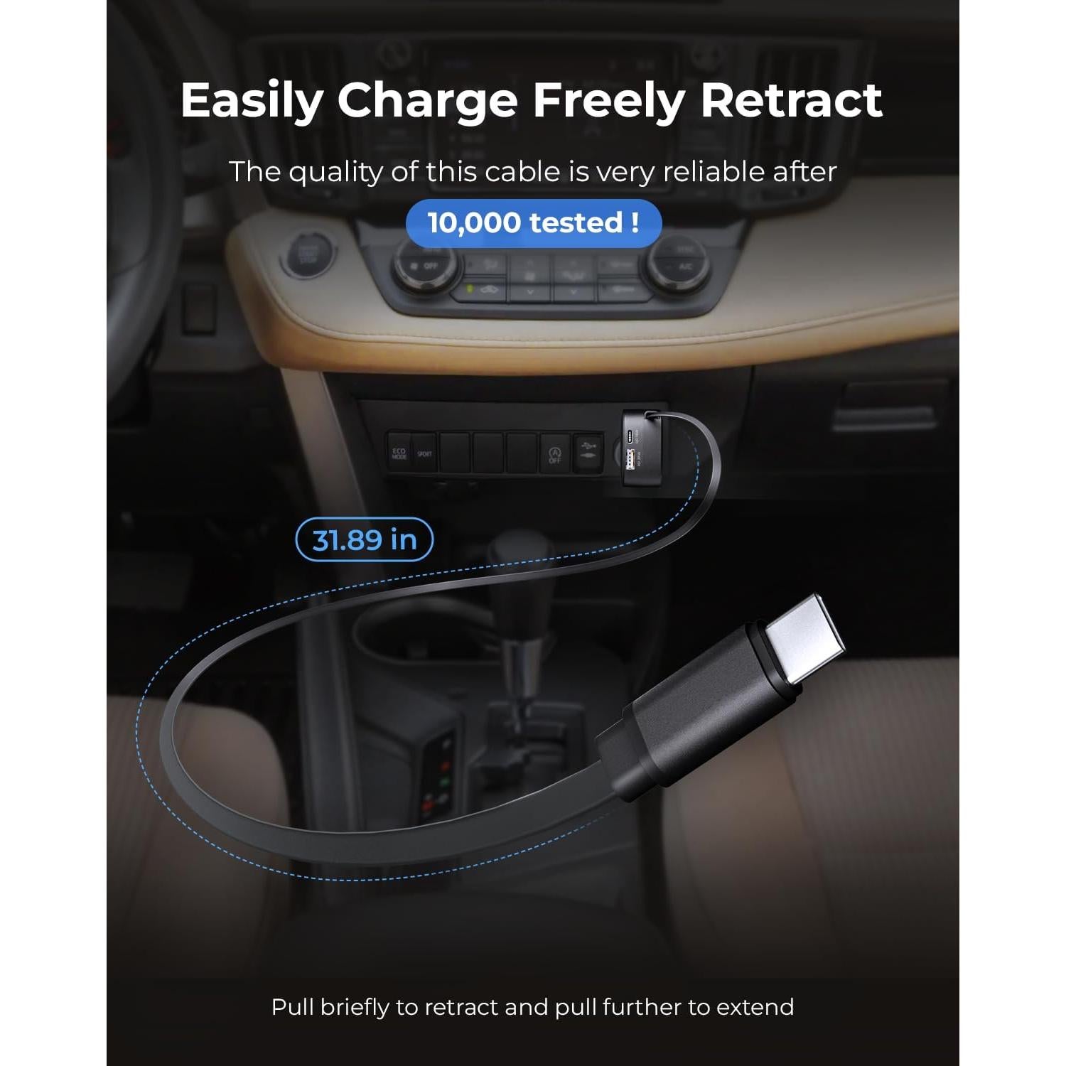 Cargador de Coche LINKWOW 84W USB-C Retráctil con Cable