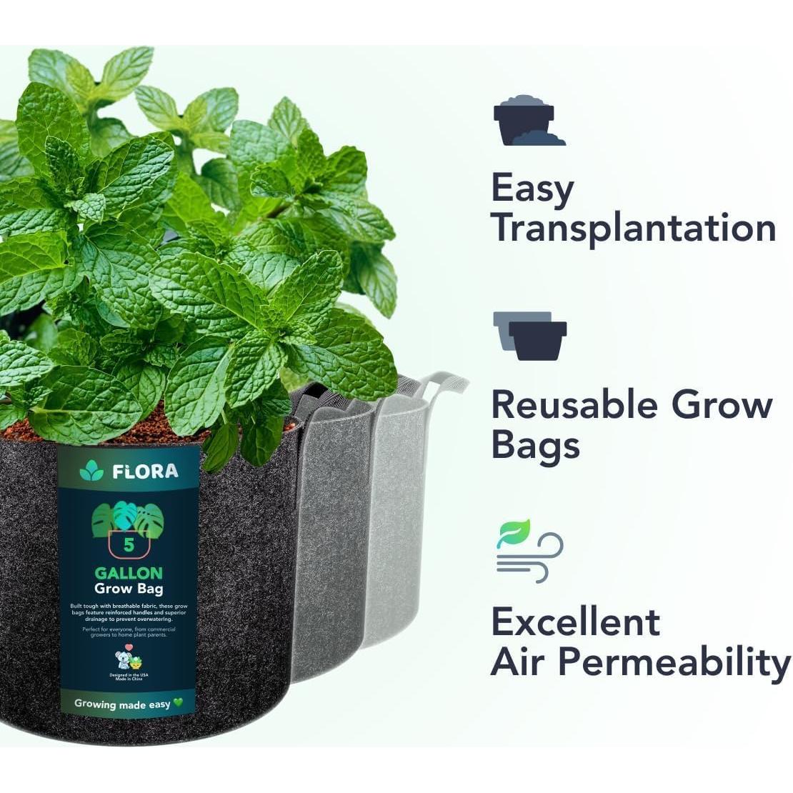 Bolsa de Crecimiento Flora 5 Galones Tela No Tejida 20L