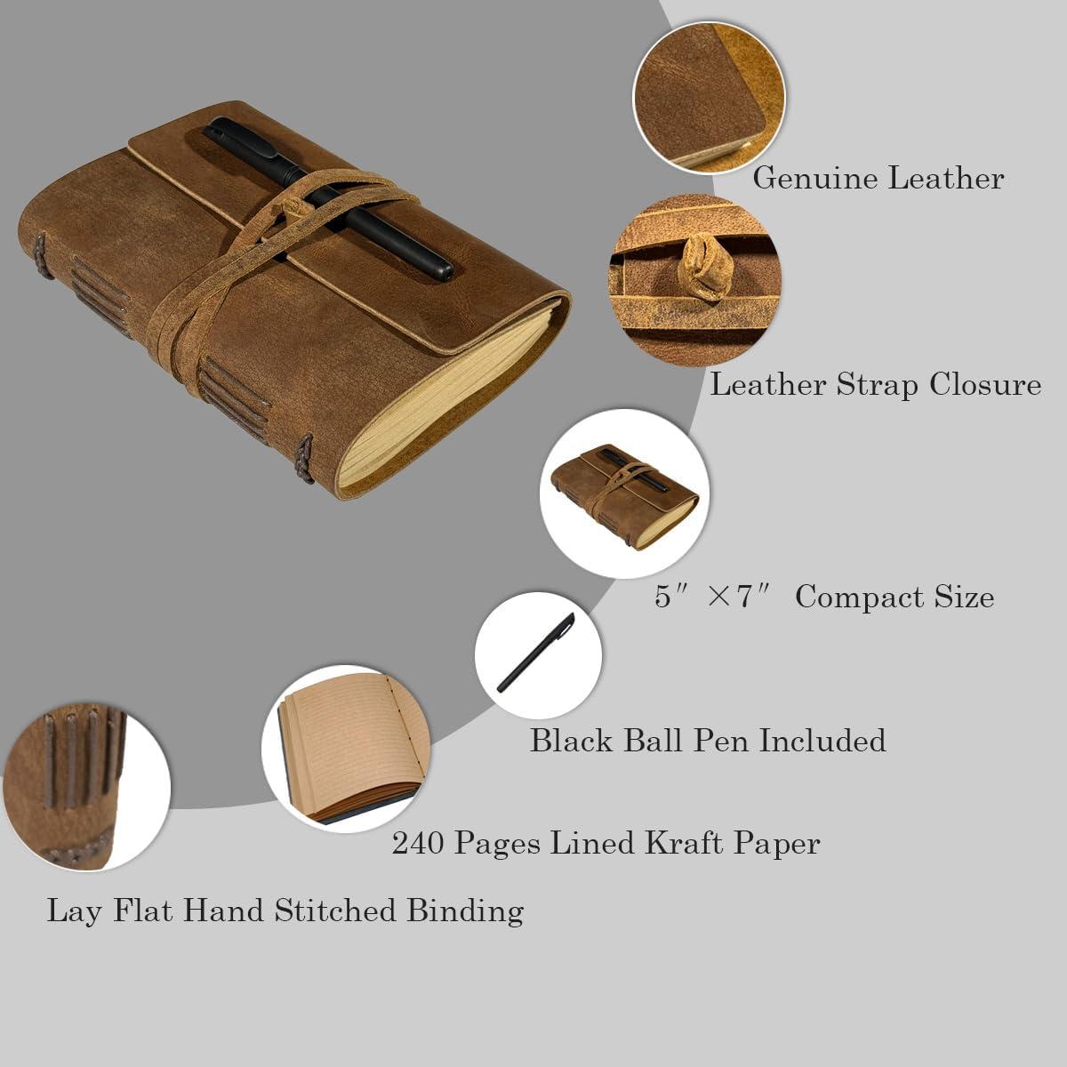 Diario de Cuero Marrón CooLeathor 5x7 Páginas Lisas 240