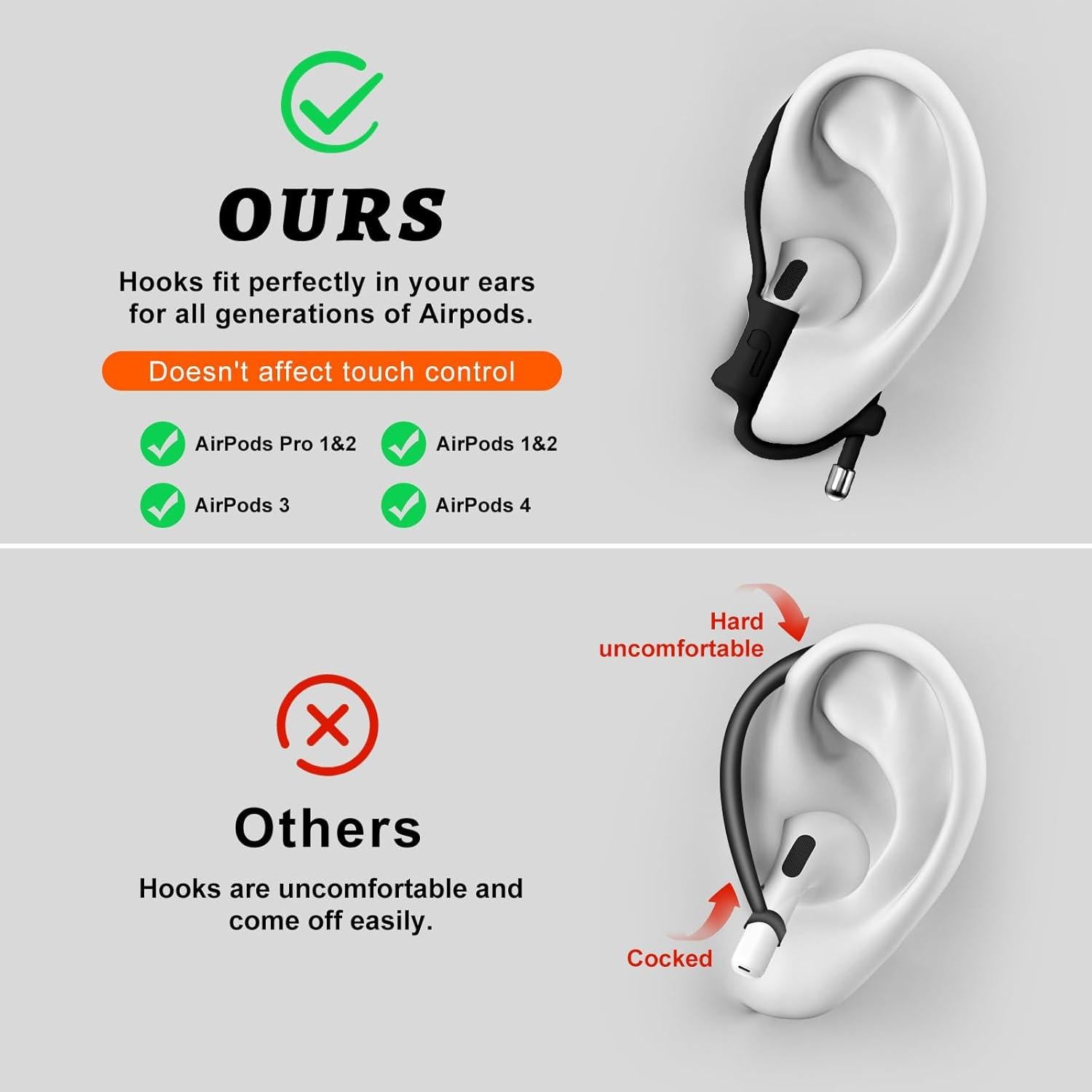 Ganchos para oídos Haireca para AirPods Pro y 1-4 - Negro