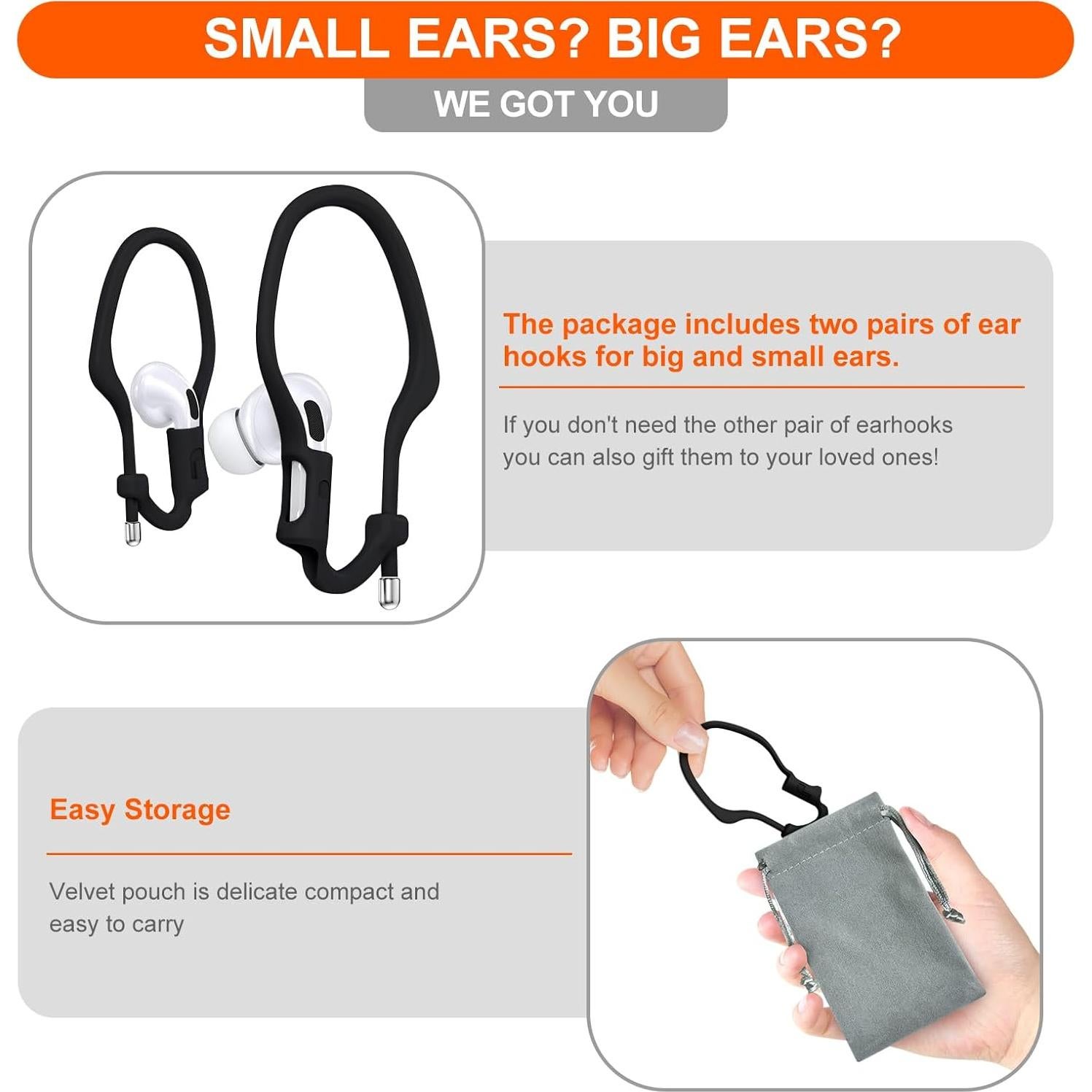 Ganchos para oídos Haireca para AirPods Pro y 1-4 - Negro