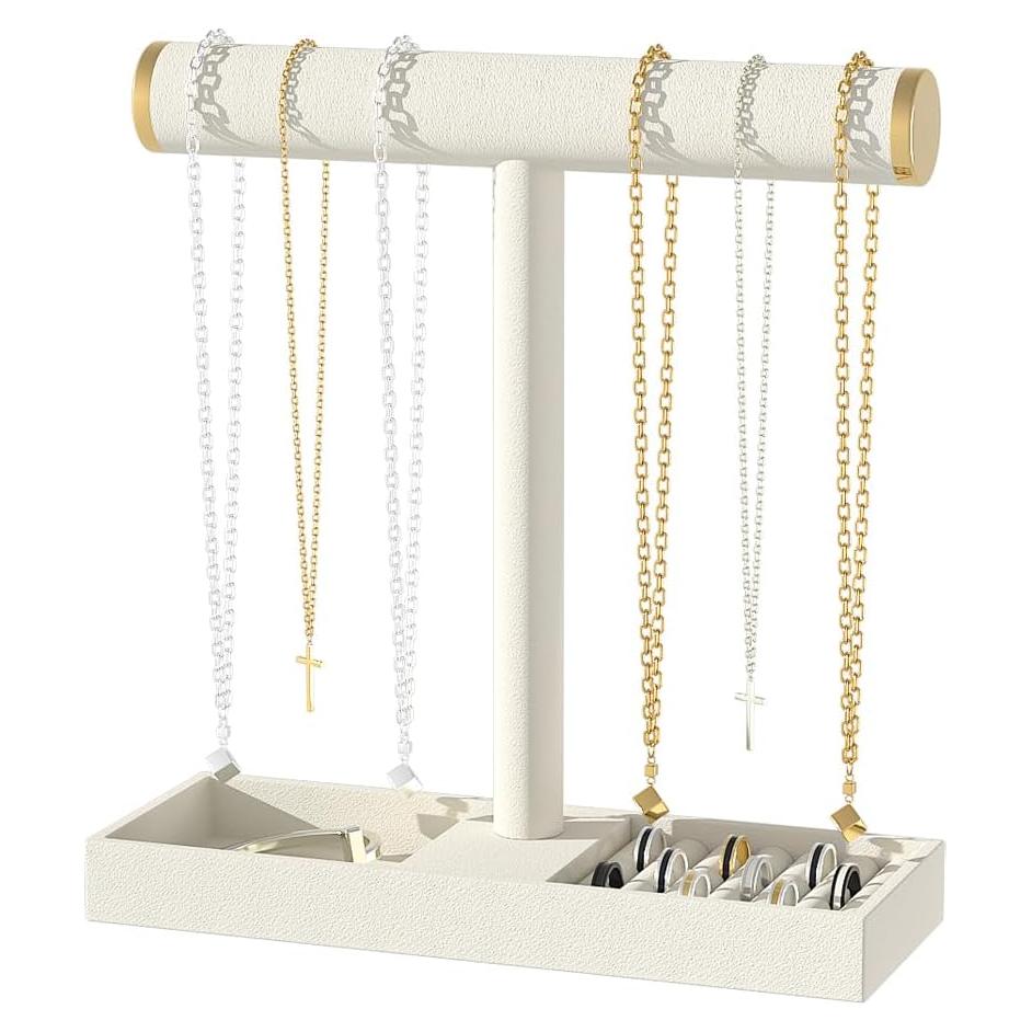 Soporte organizador de joyas Ausalivan de terciopelo beige