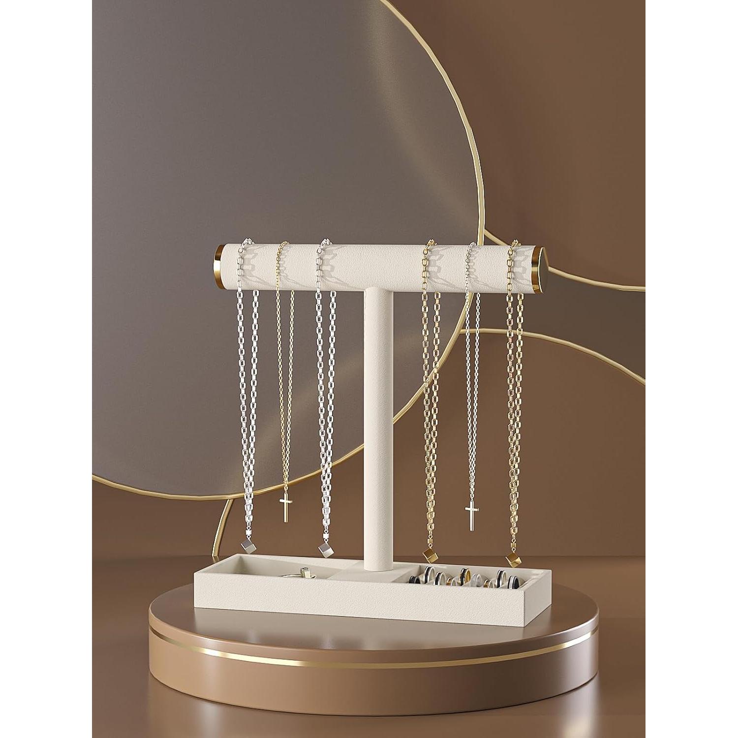 Soporte organizador de joyas Ausalivan de terciopelo beige