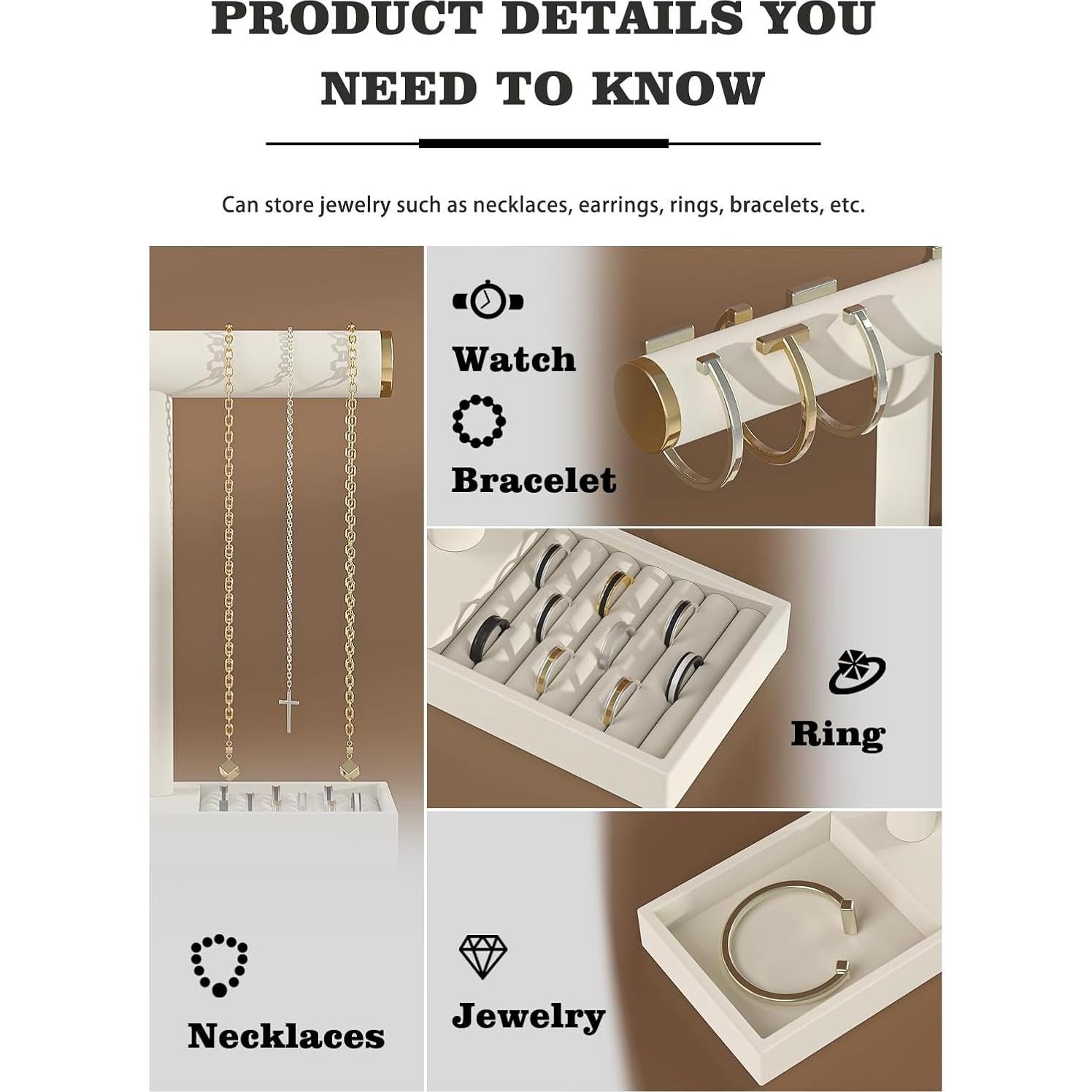 Soporte organizador de joyas Ausalivan de terciopelo beige