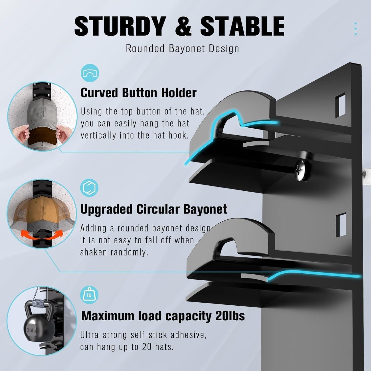 Gancho para Sombreros Bhtqdnq, Paquete de 2, Soporta 20 Sombreros