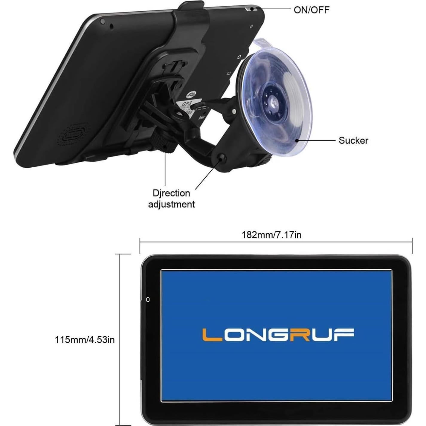 GPS para Automóvil LONGRUF 7" Pantalla Táctil Mapa 2025