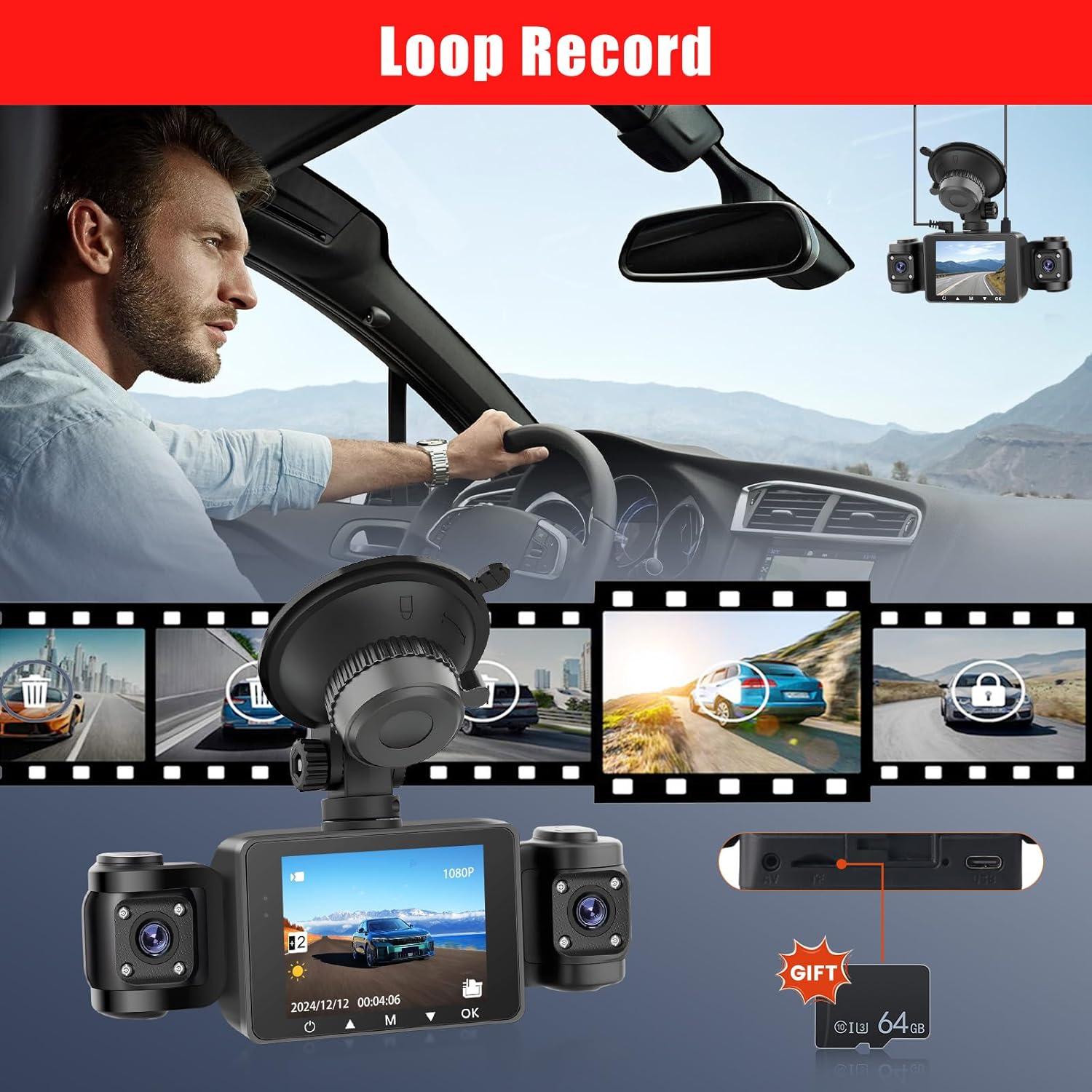 Cámara Dash 360° 4 Canales Fuluku 1080P con Tarjeta 64GB