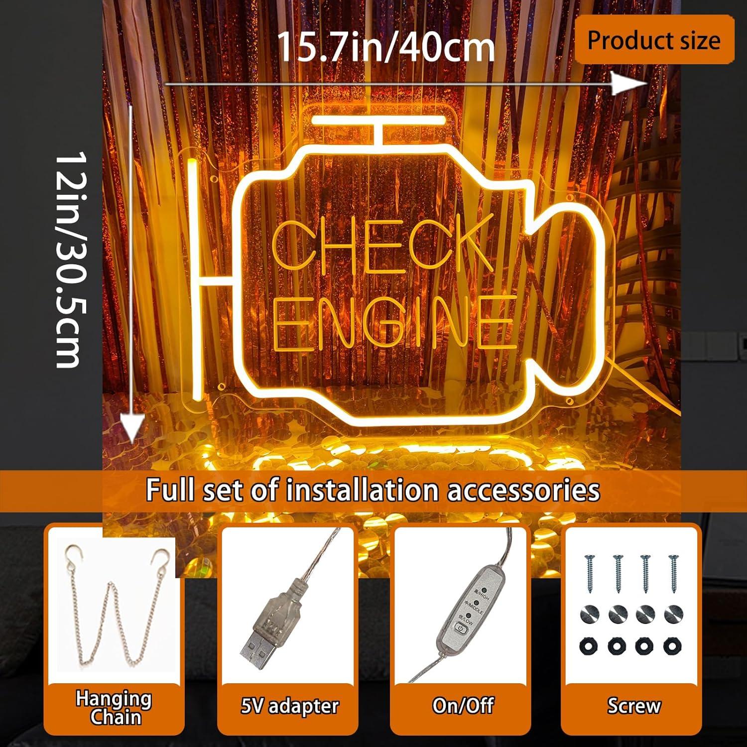 Señal de Neón LED Verificación de Motor INSNENN 39.9x24.1cm