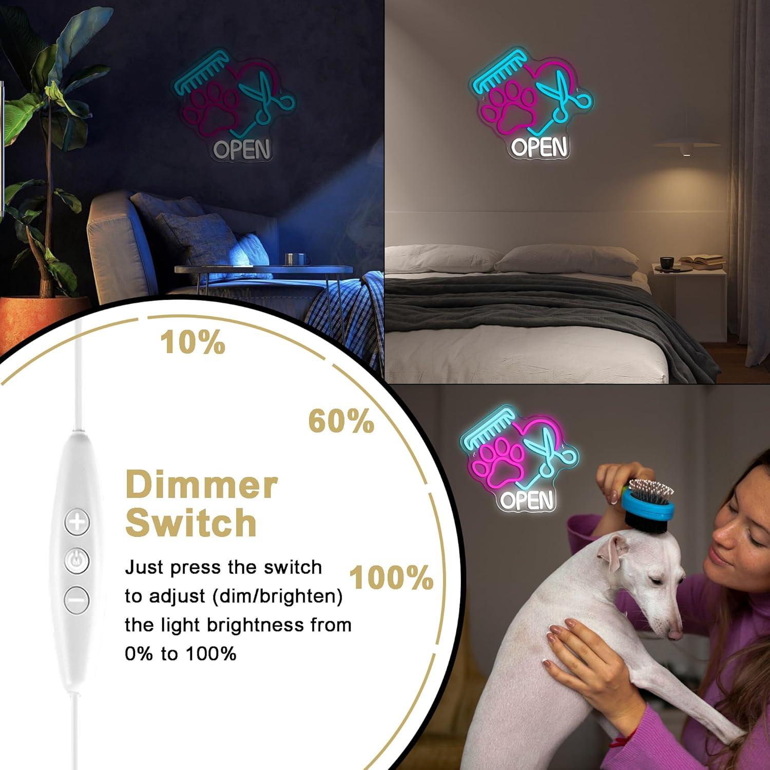 Cartel Abierto de Neón LED Mutank para Tienda de Mascotas