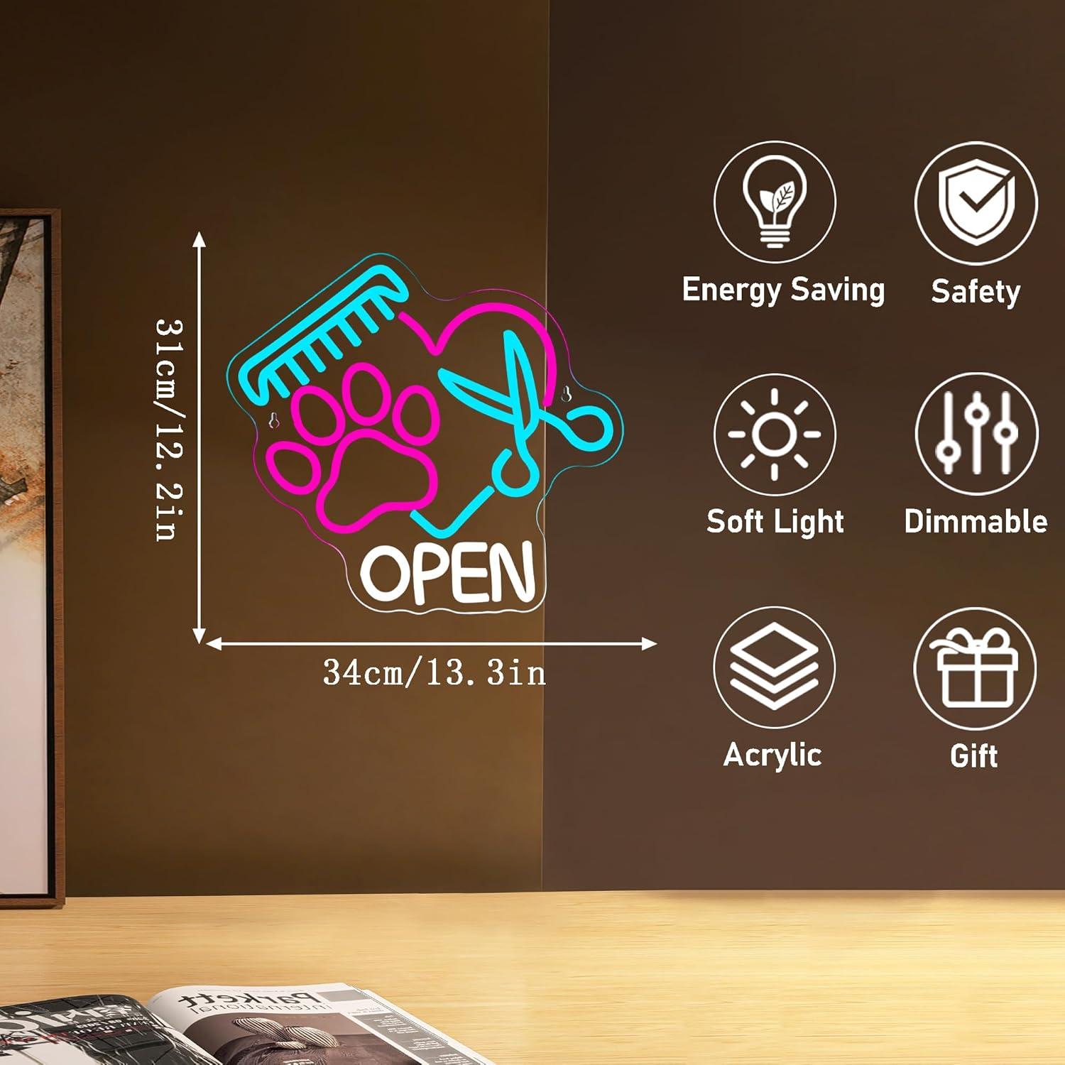 Cartel Abierto de Neón LED Mutank para Tienda de Mascotas