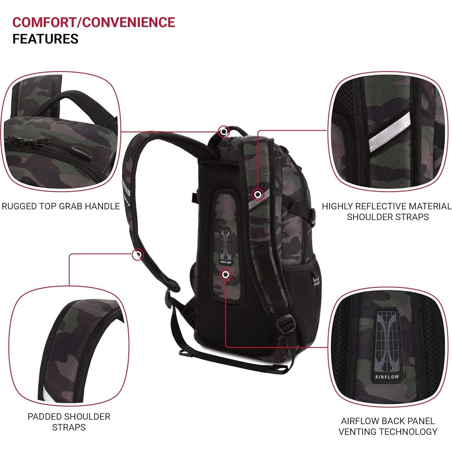 Mochila Estrecha SwissGear 3598 Camo Verde 15.9L 45.7x22.9cm