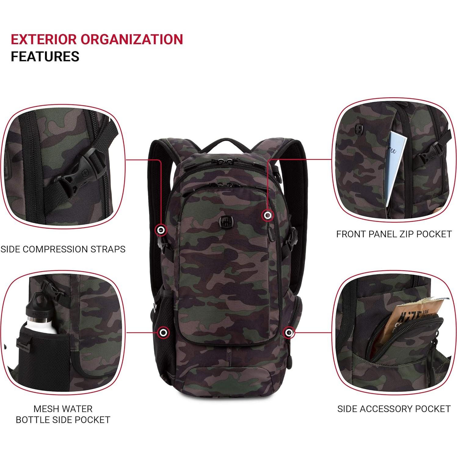 Mochila Estrecha SwissGear 3598 Camo Verde 15.9L 45.7x22.9cm
