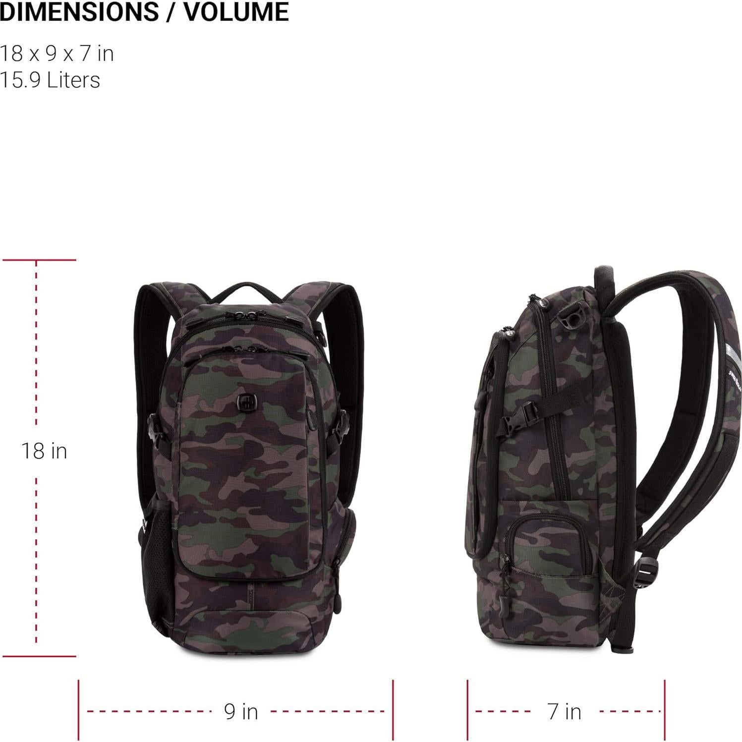 Mochila Estrecha SwissGear 3598 Camo Verde 15.9L 45.7x22.9cm