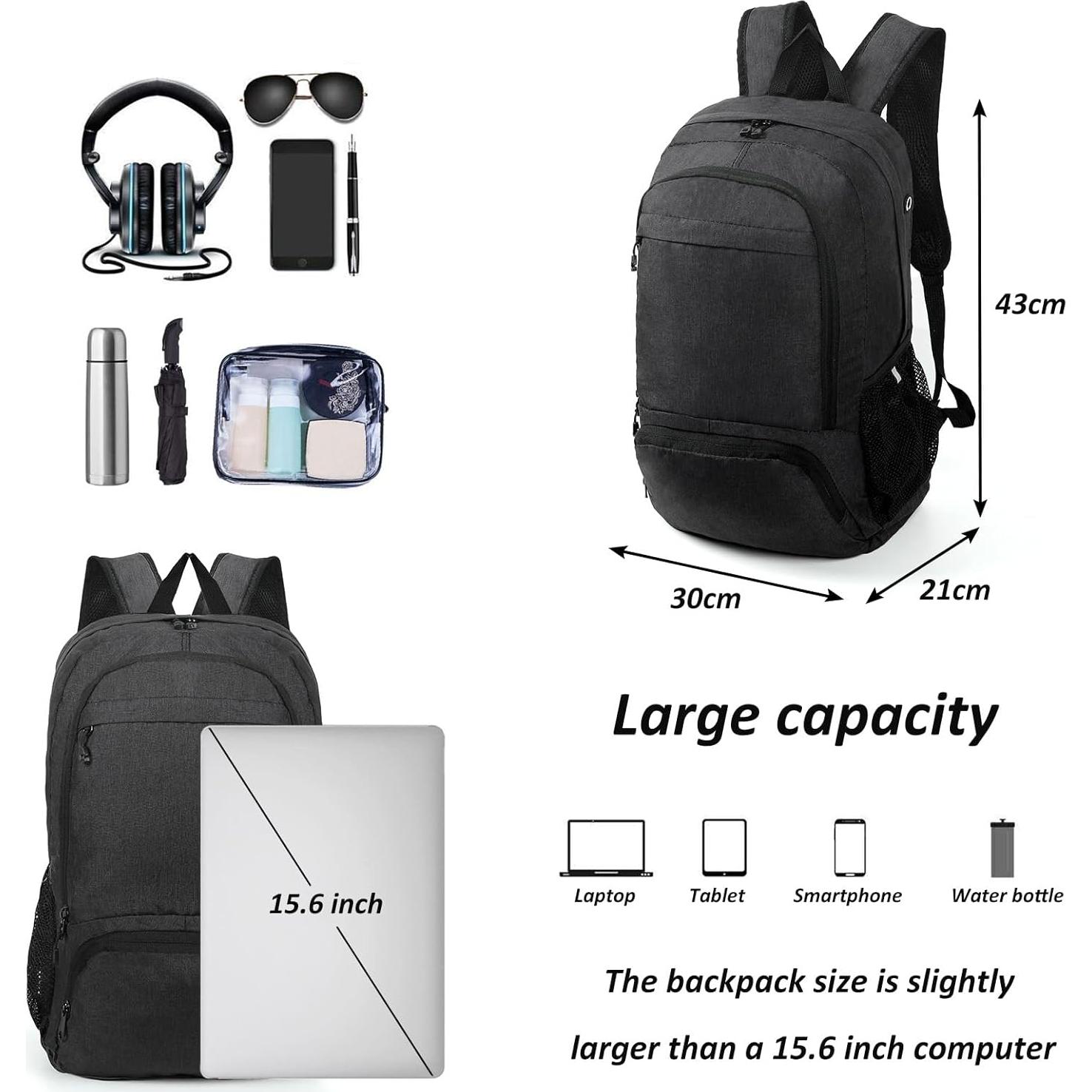 Mochila de Senderismo Plegable 25L Ultraligera Negra