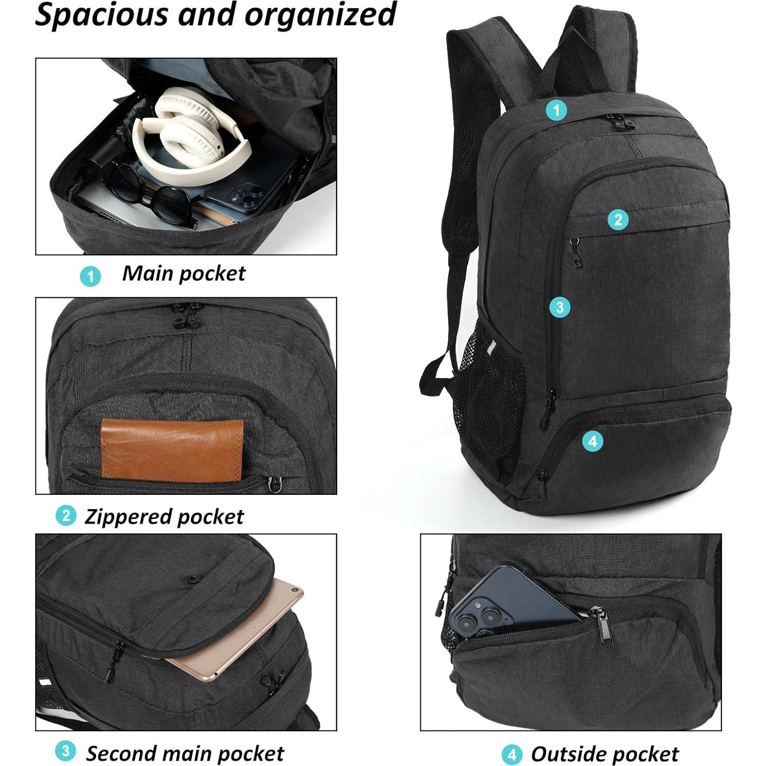 Mochila de Senderismo Plegable 25L Ultraligera Negra