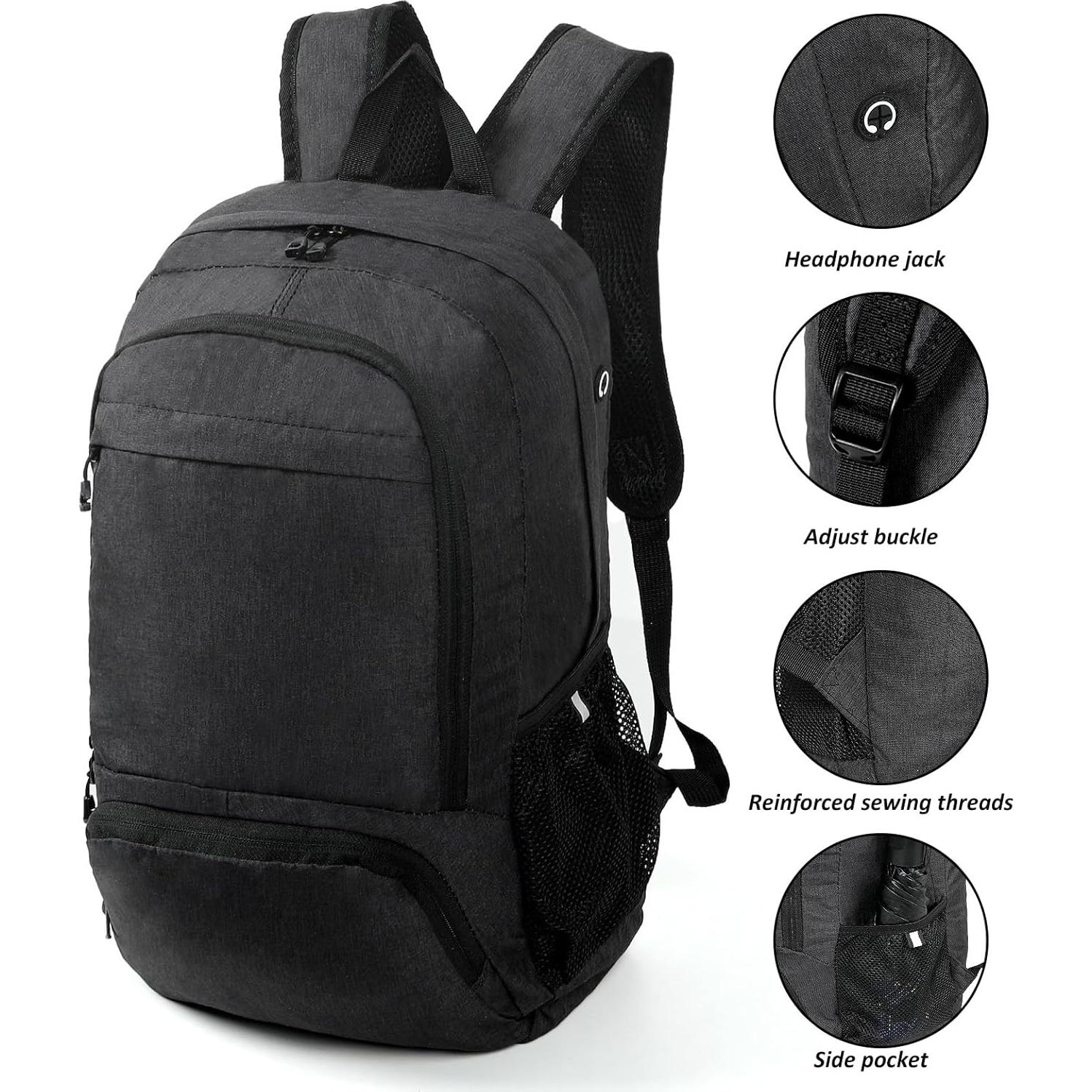Mochila de Senderismo Plegable 25L Ultraligera Negra