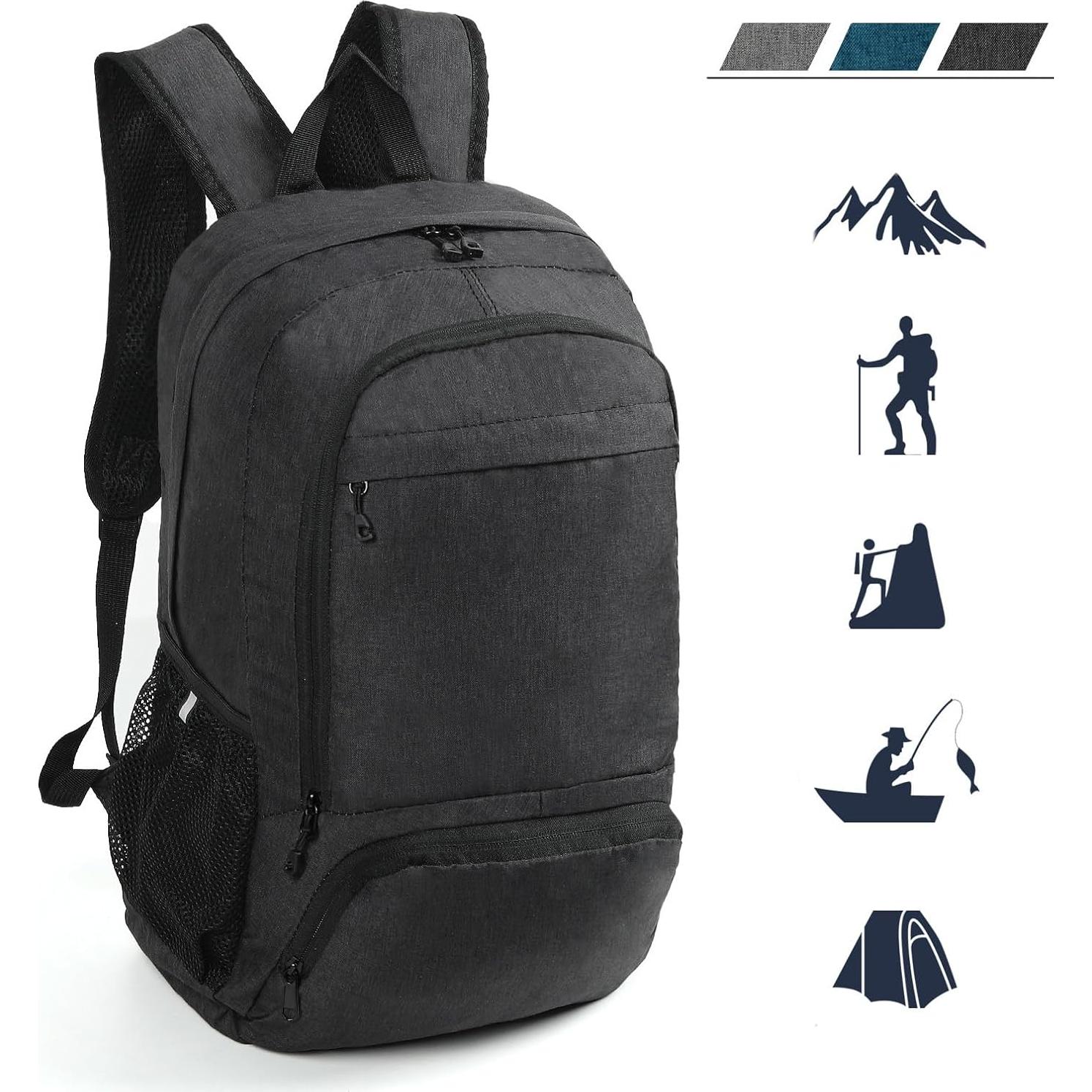 Mochila de Senderismo Plegable 25L Ultraligera Negra