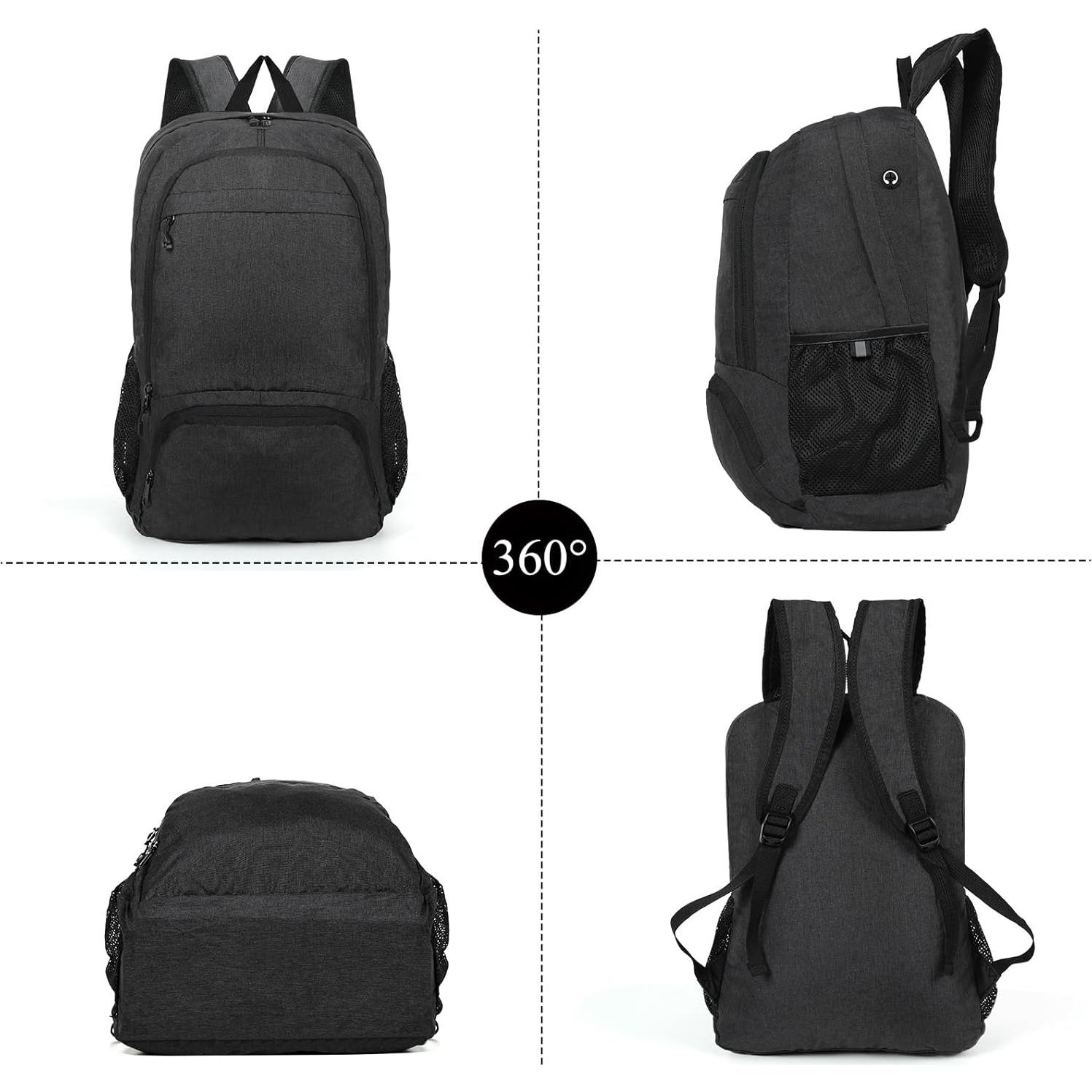 Mochila de Senderismo Plegable 25L Ultraligera Negra