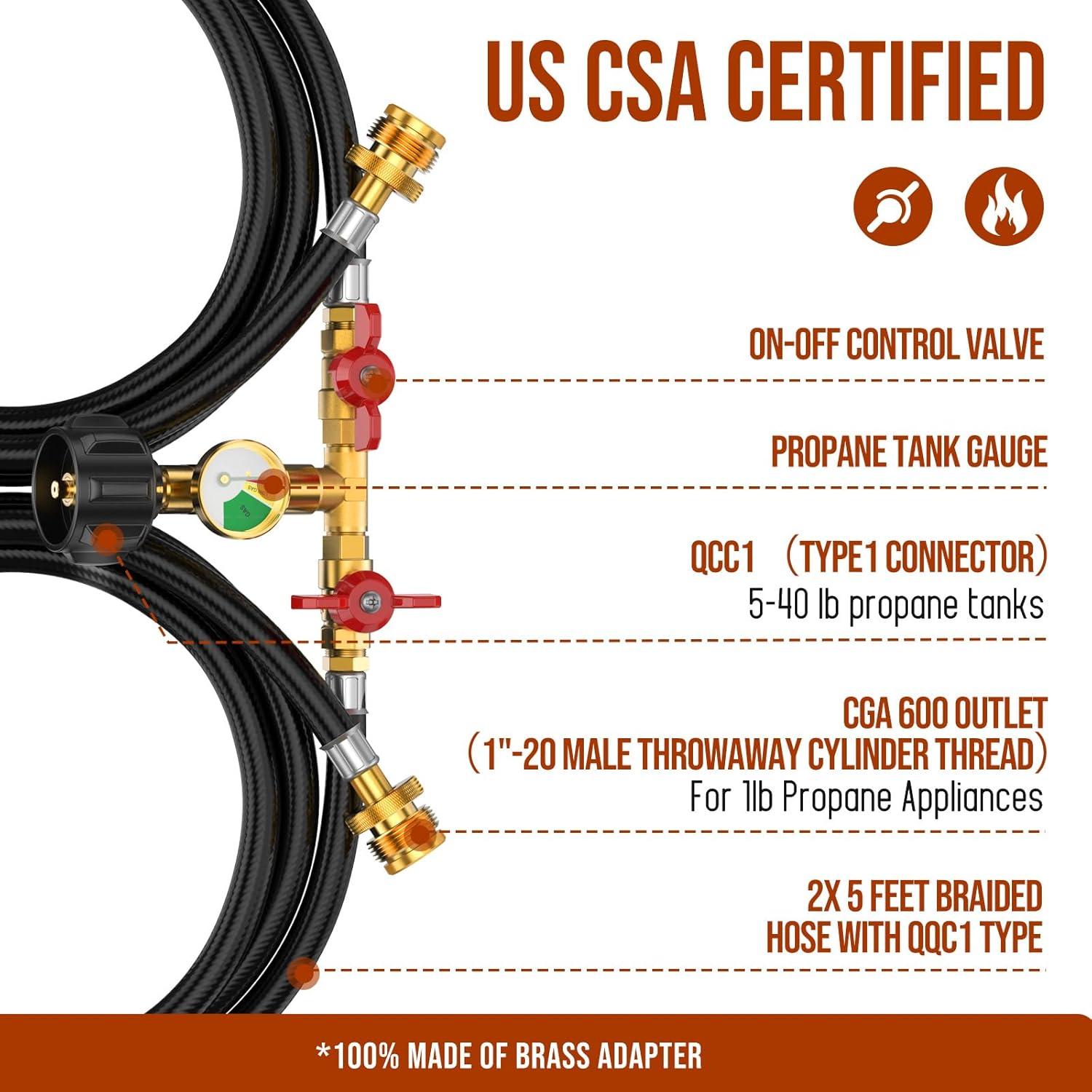 Adaptador de manguera de propano Alloxity 5FT con manómetro