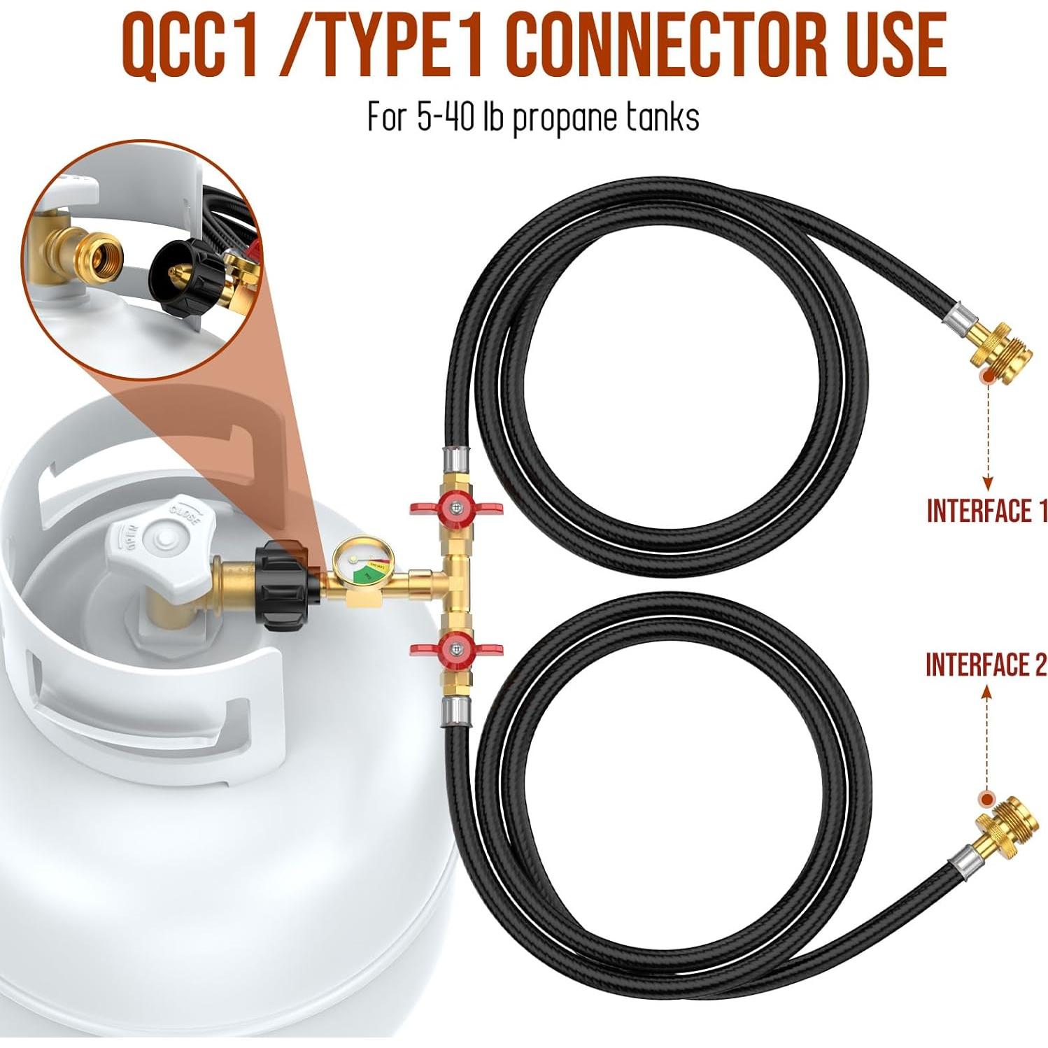 Adaptador de manguera de propano Alloxity 5FT con manómetro