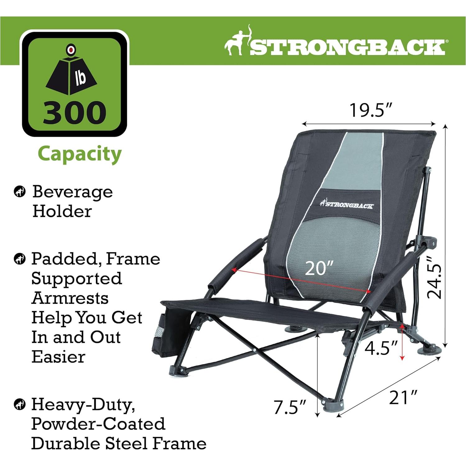 Silla de Playa Plegable STRONGBACK con Soporte Lumbar - Negra