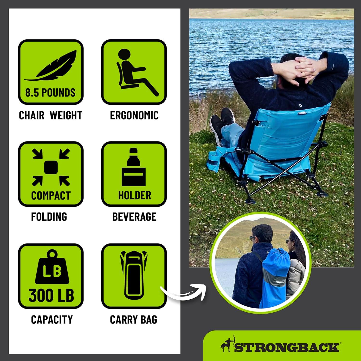 Silla de Playa Plegable STRONGBACK con Soporte Lumbar - Negra