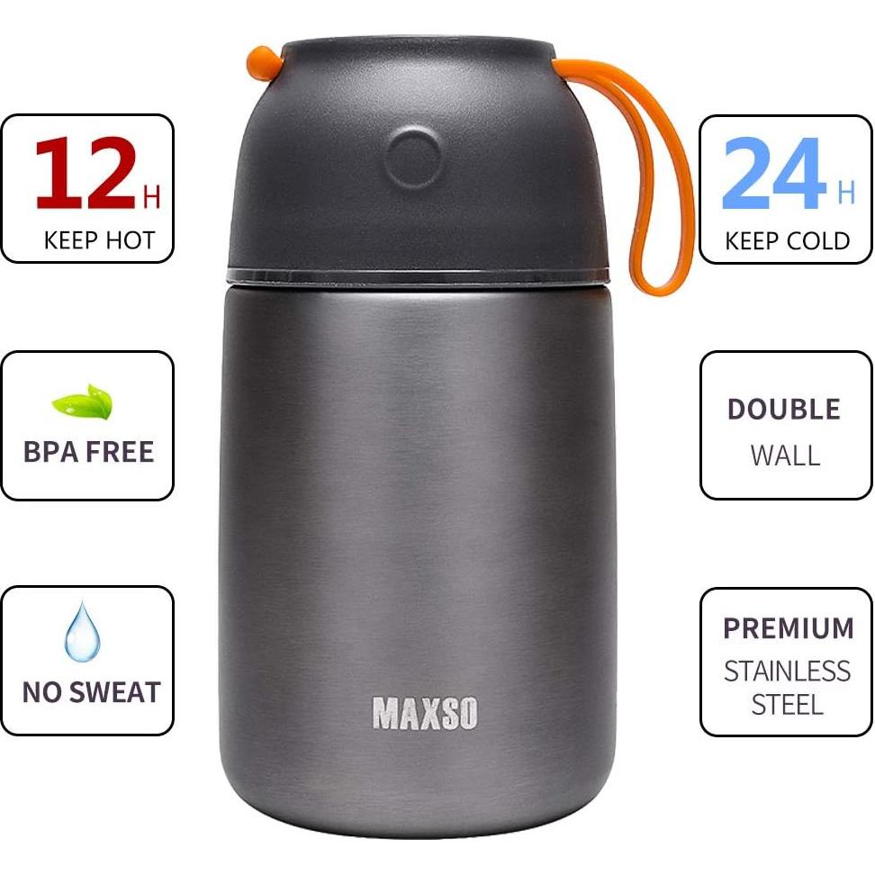 MAXSO 2 Tarros de Comida Termo Aislados 0.68L y 0.48L Gris